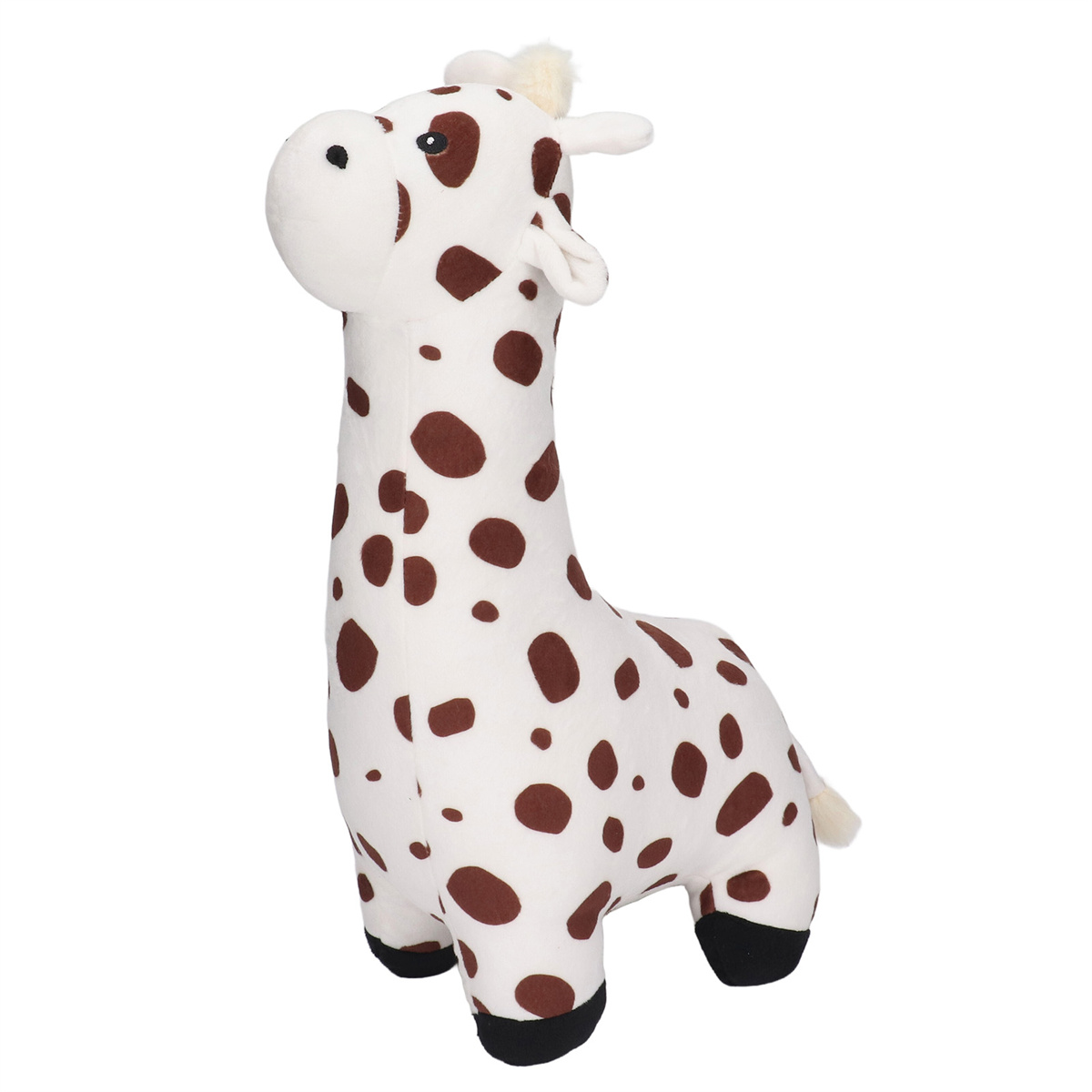 Giraffen-Stofftier mit braunen Flecken auf weißem Körper.