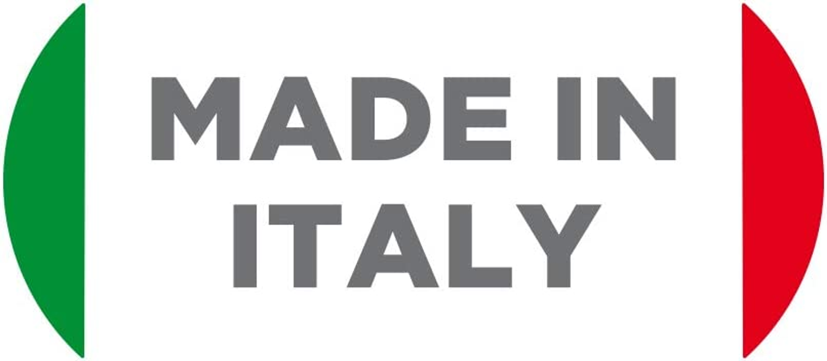 Etichetta Made in Italy con i colori della bandiera italiana su sfondo bianco.