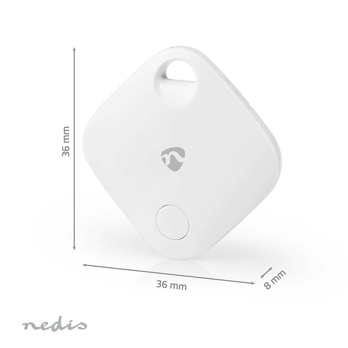 White square tracker with dimensions, 36mm x 36mm x 8mm, with brand name nedis.