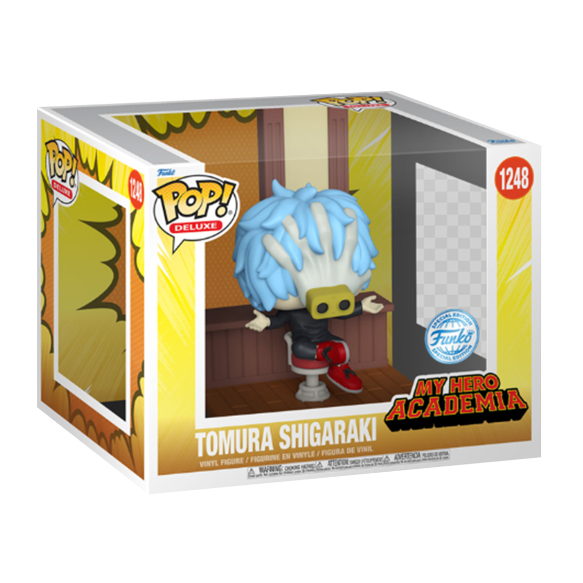 Funko Pop! Deluxe Box mit einer My Hero Academia Figur von Tomura Shigaraki in einem Stuhl.
