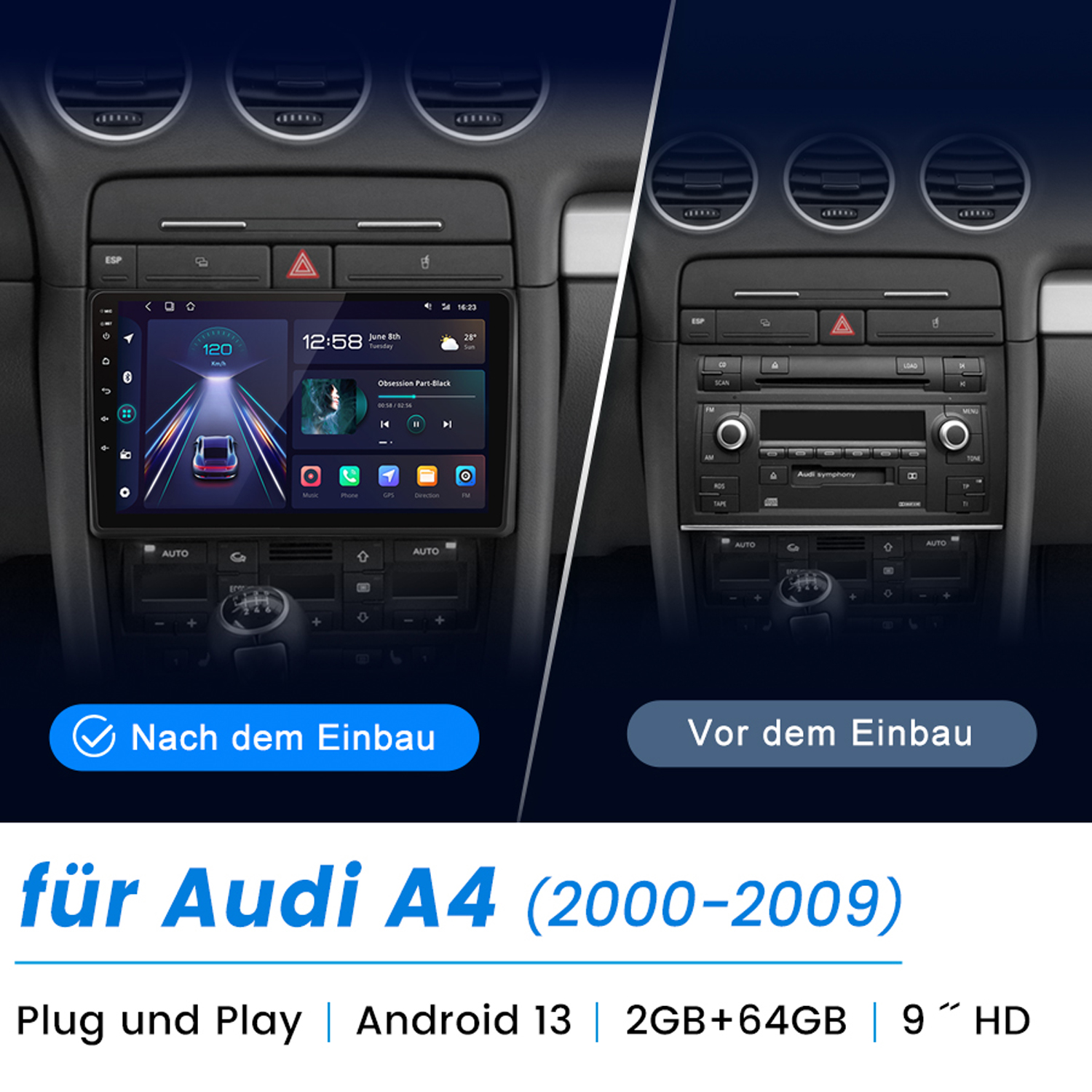 Armaturenbrett mit neuem Display neben dem alten installiert.