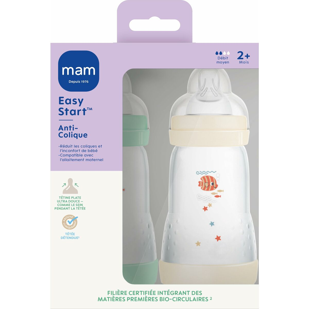Babyflasche in einer Schachtel mit Anti-Kolik-Funktion, für Komfort konzipiert.