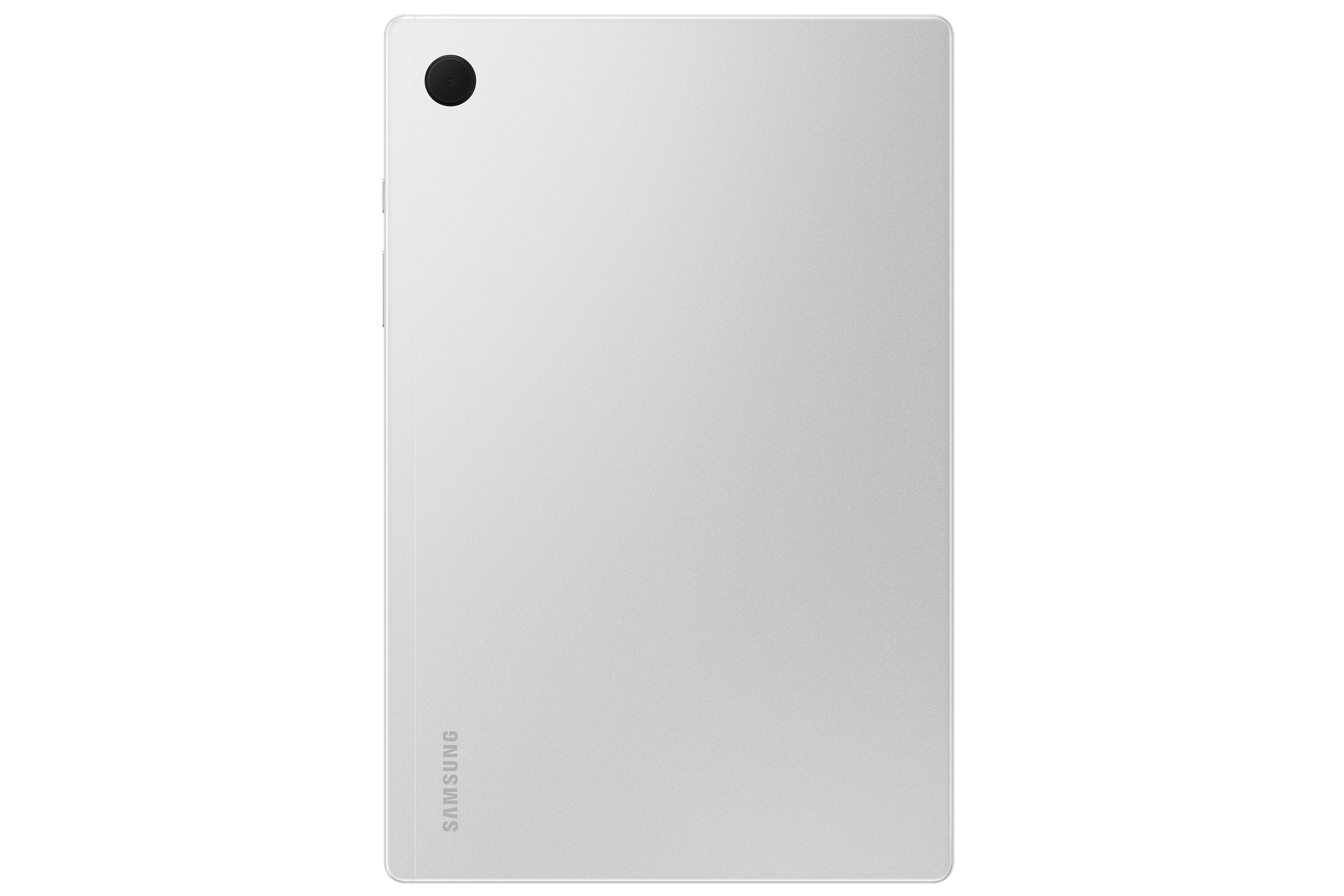 Retro di un tablet bianco con lente della fotocamera nera. Logo Samsung visibile.