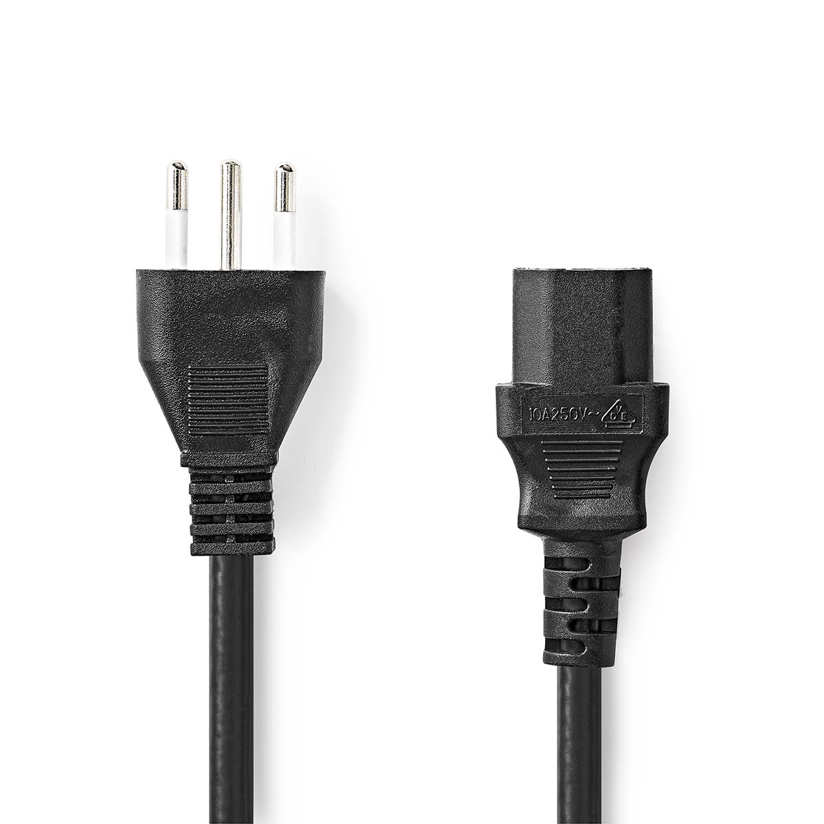 Black power cable with a three-prong plug and the other end.