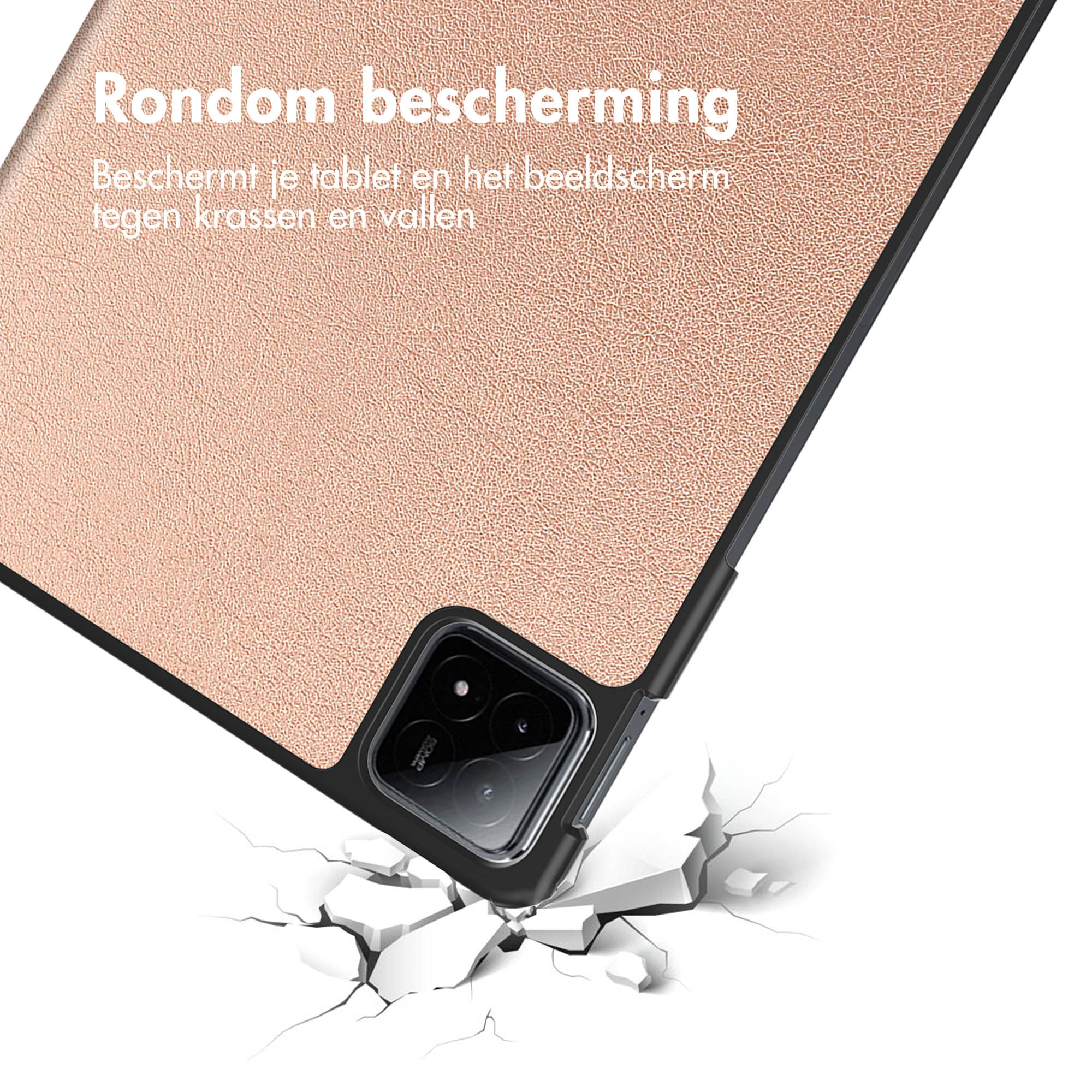 A phone case on a surface, with a broken surface beneath it, showcasing durability.