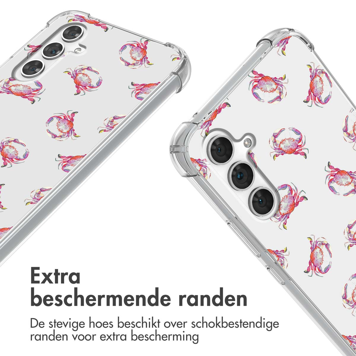 Transparante telefoonhoes met krabbenprint en verstevigde randen.