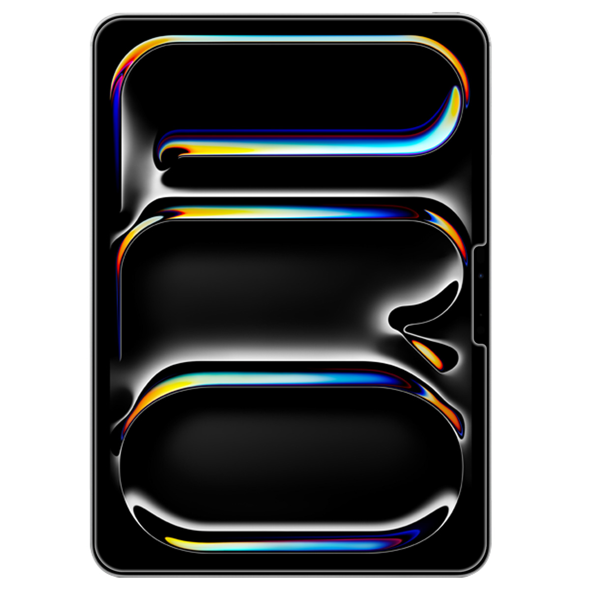 Schermo nero del telefono con forme colorate sopra. Lo schermo è nero e le forme brillano.