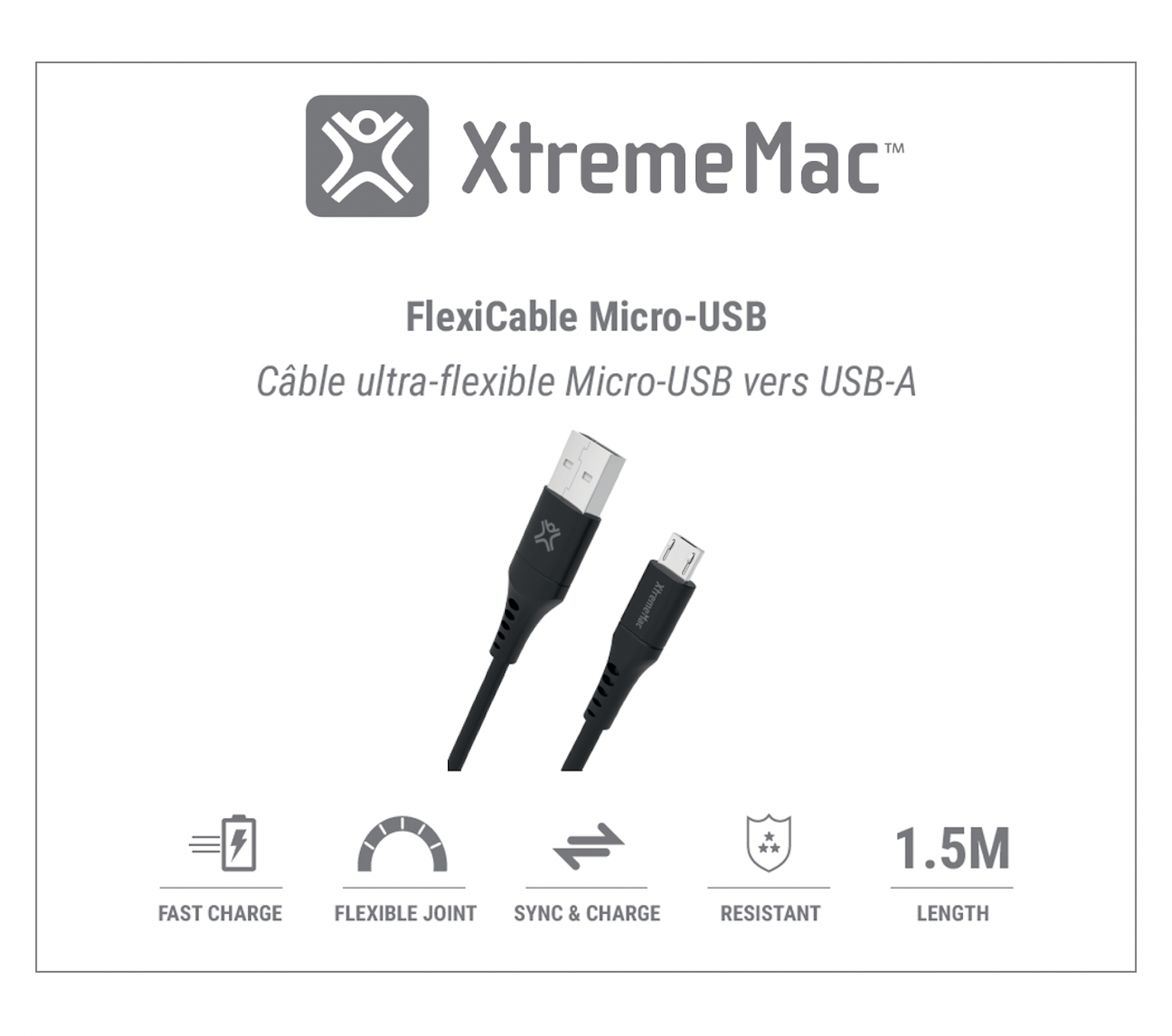 Twee zwarte USB-kabels en productinformatie op een witte achtergrond.