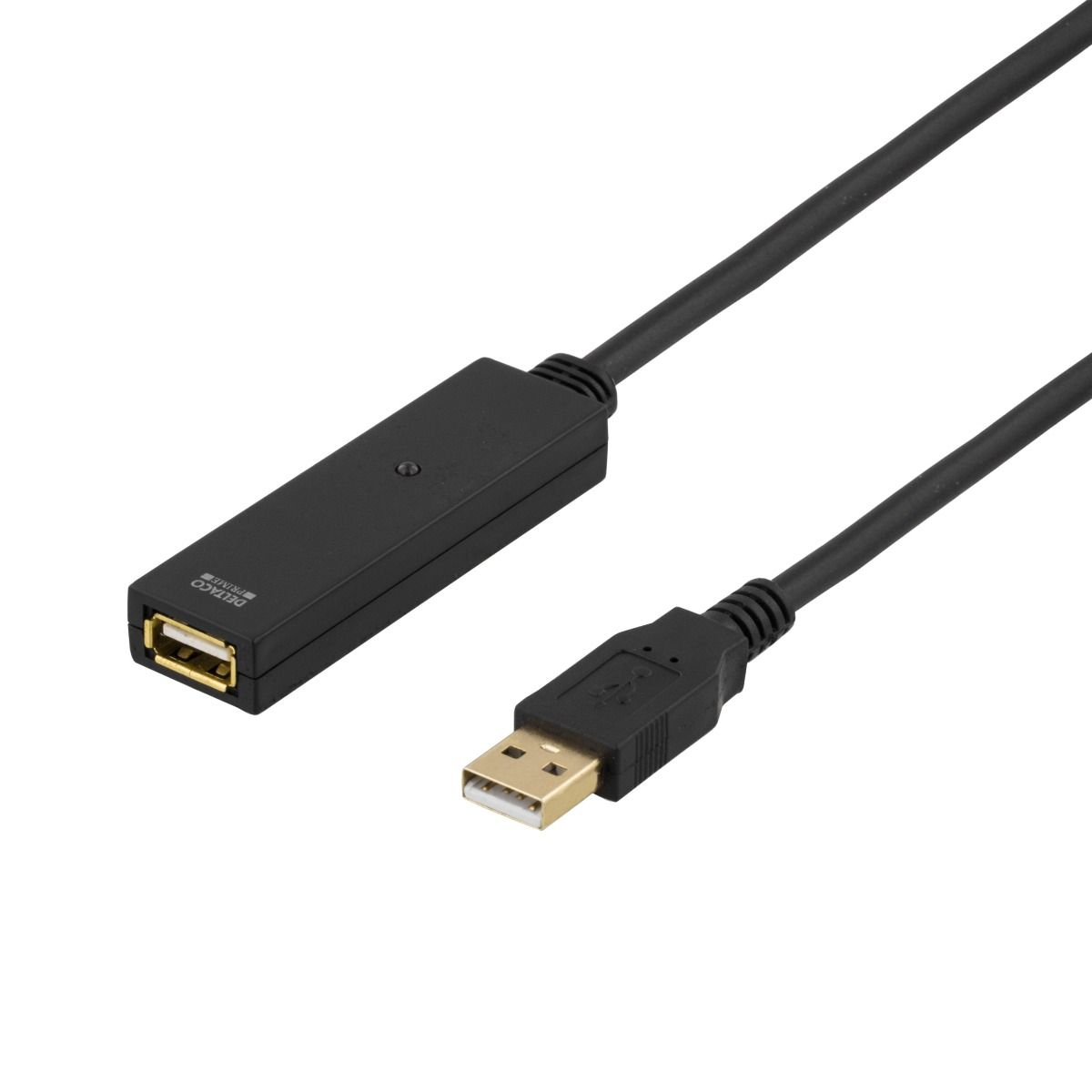 Cavo di prolunga USB nero con connettori USB e USB-A.