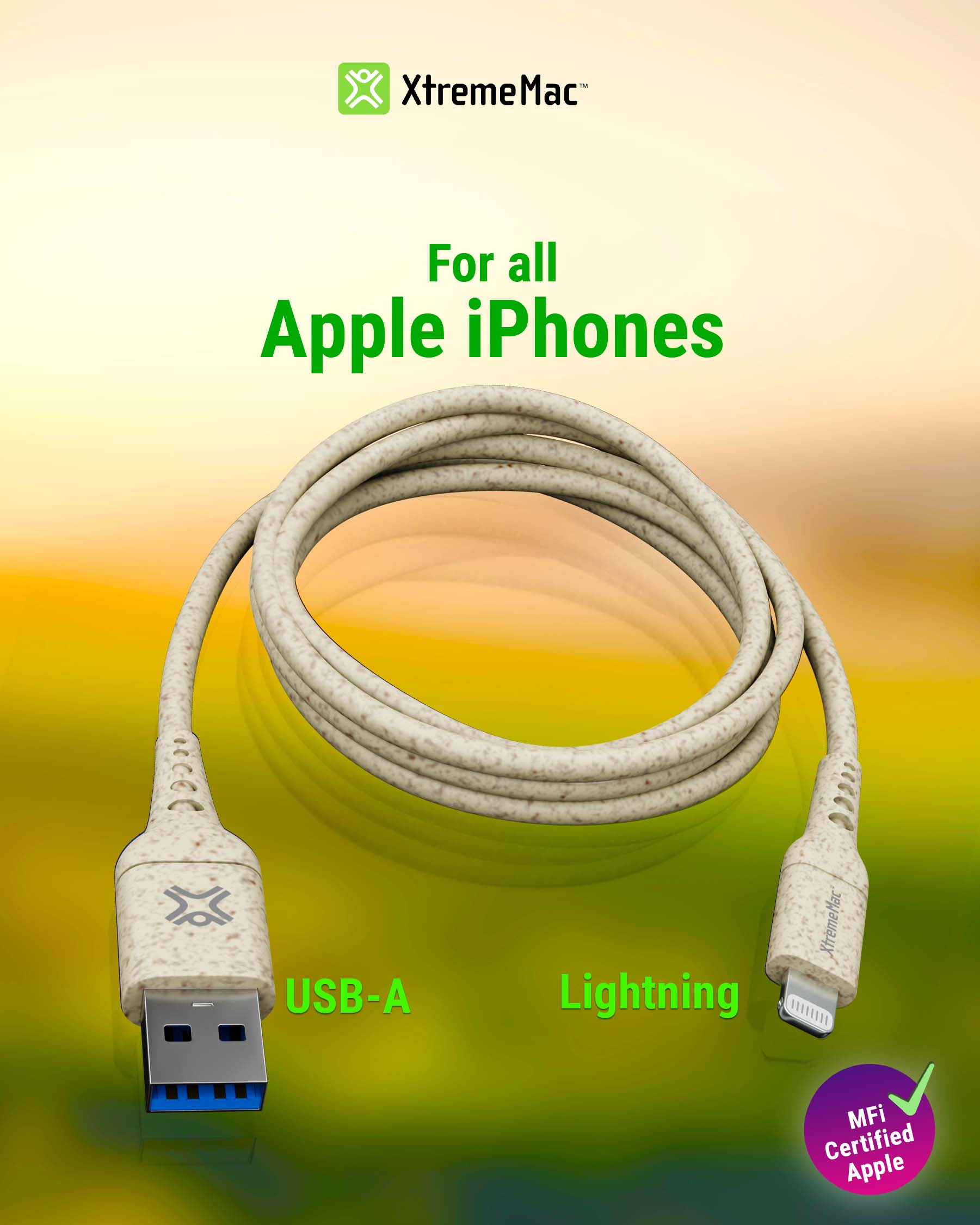 Witte USB-A naar Lightning kabel, voor Apple iPhones.
