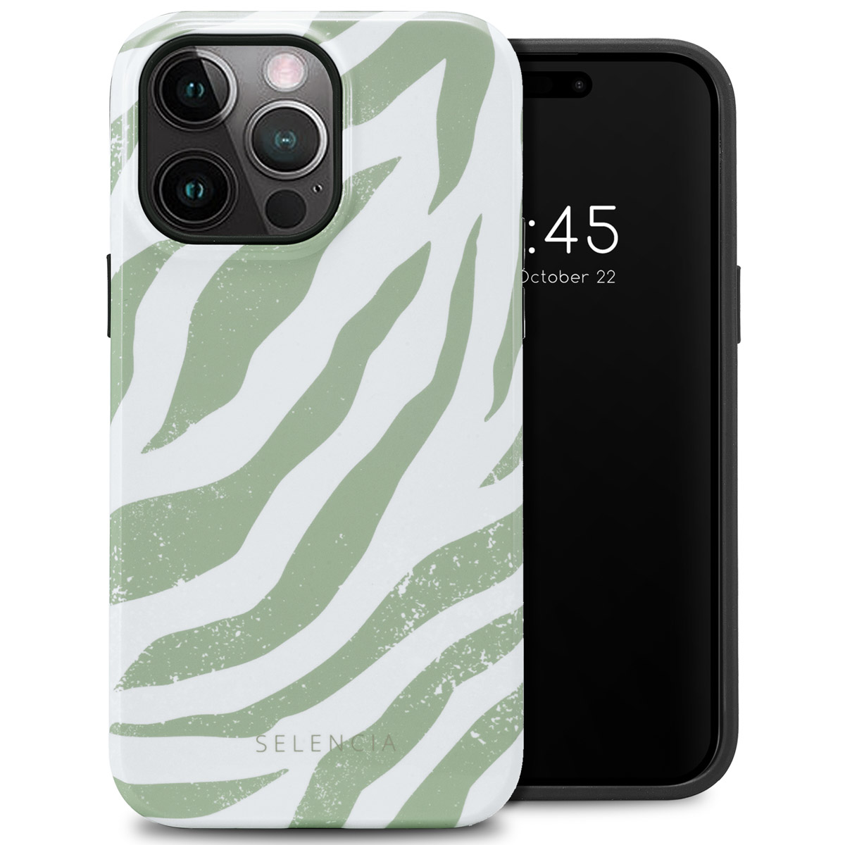 Coque de téléphone avec imprimé zèbre et téléphone.