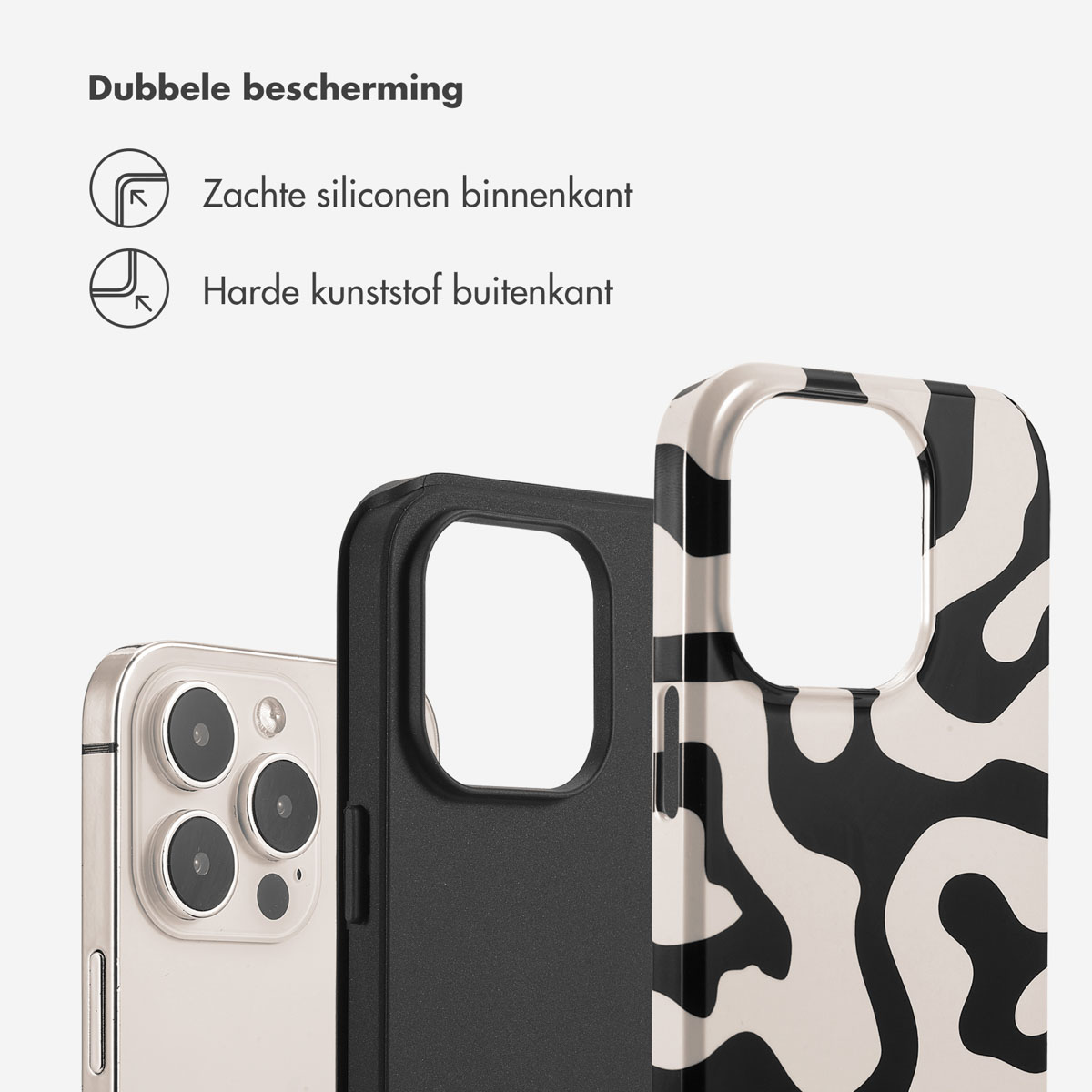 Coque de téléphone avec un motif noir et blanc.
