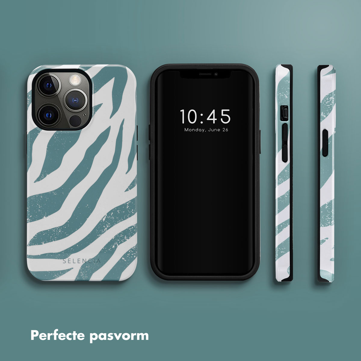Telefoonhoesje met zebraprint en telefoon.