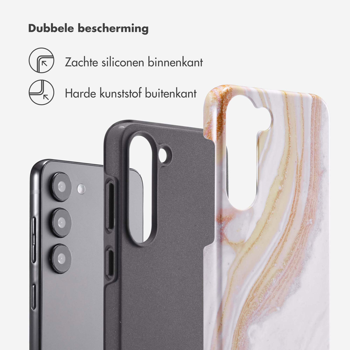 Coque de téléphone avec design marbre, avec silicone souple à l'intérieur et plastique dur à l'extérieur.