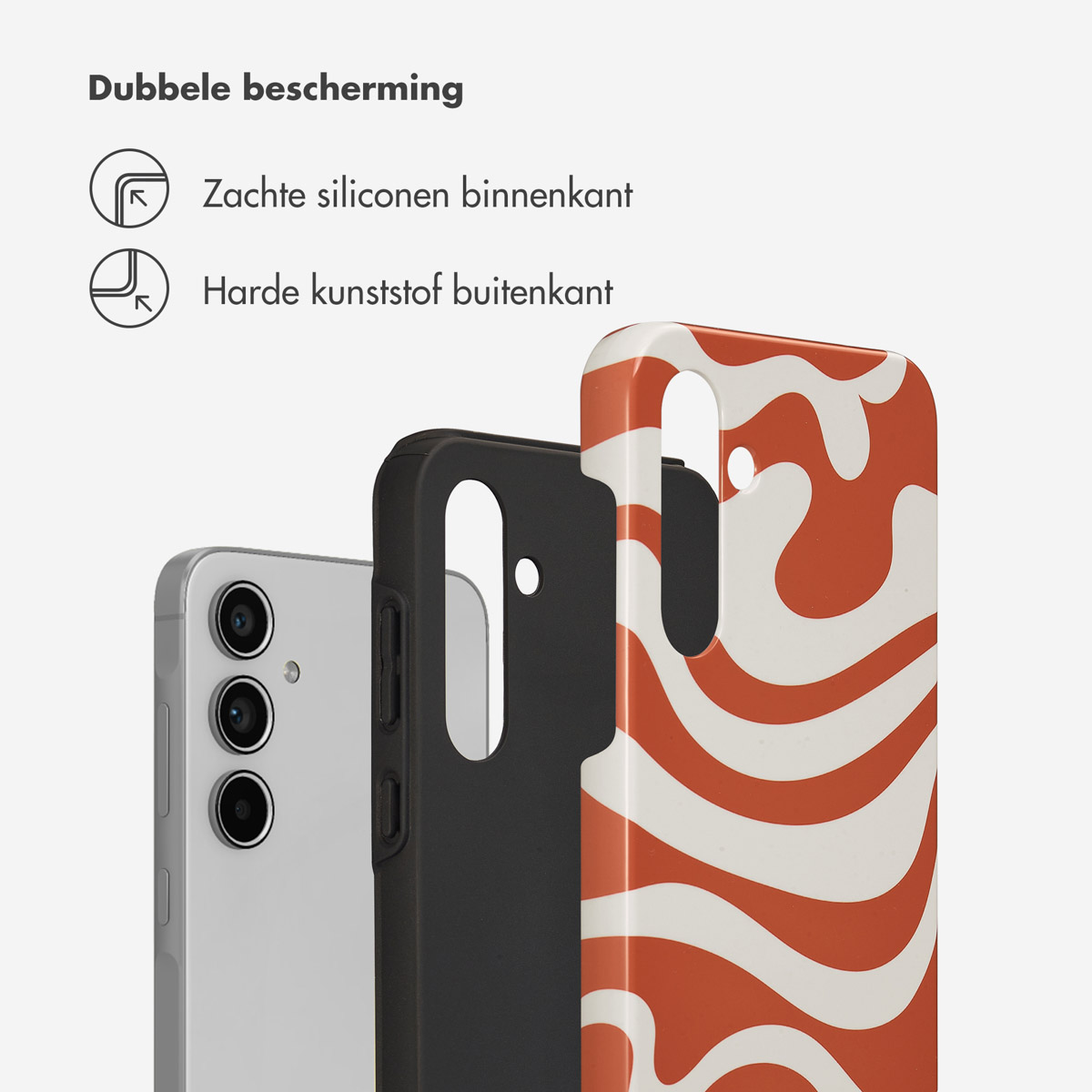 Telefoonhoesje voor een telefoon, met een binnen- en buitenaanzicht.