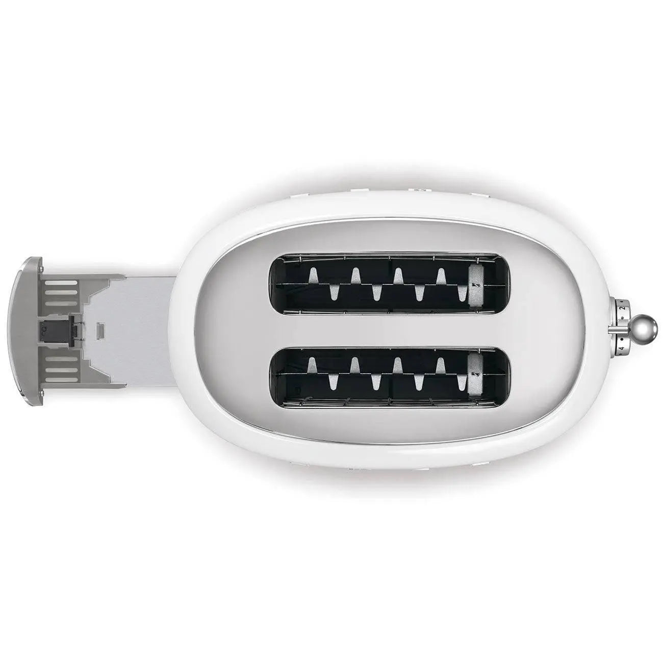 Biały toster z dwoma otworami, widok z góry.