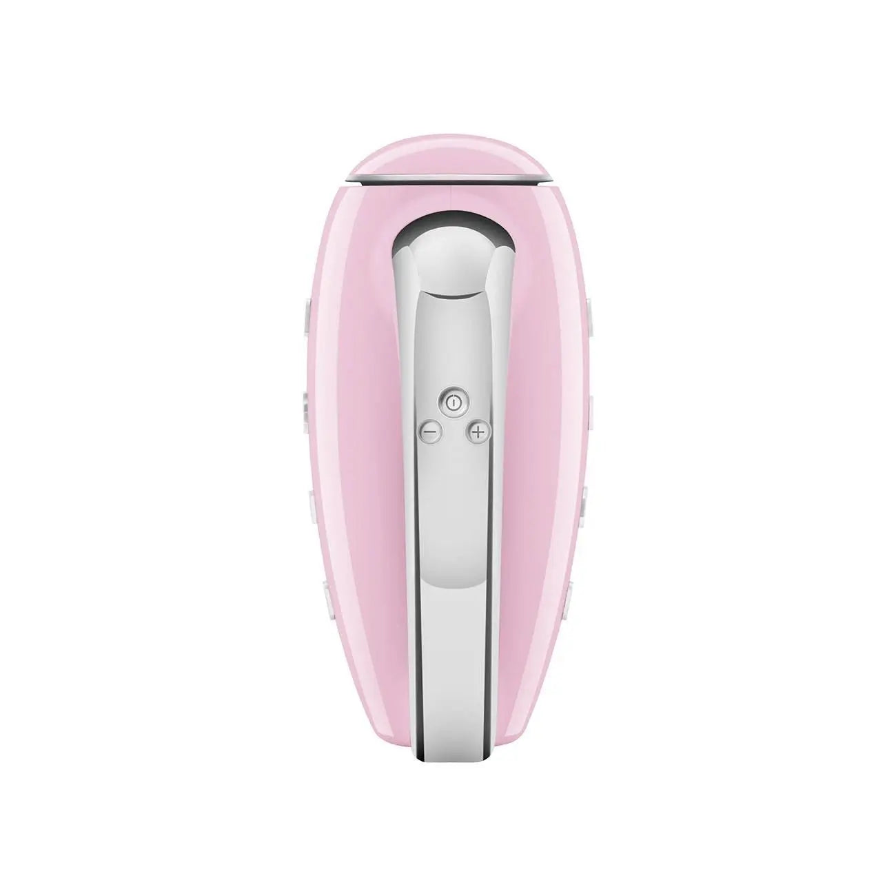 Een roze elektrische gezichtsmassager, met een wit bedieningspaneel en knoppen. Op een witte achtergrond.