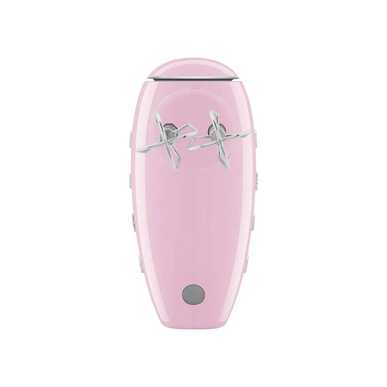 Roze handmixer met twee gardes en diverse knoppen.