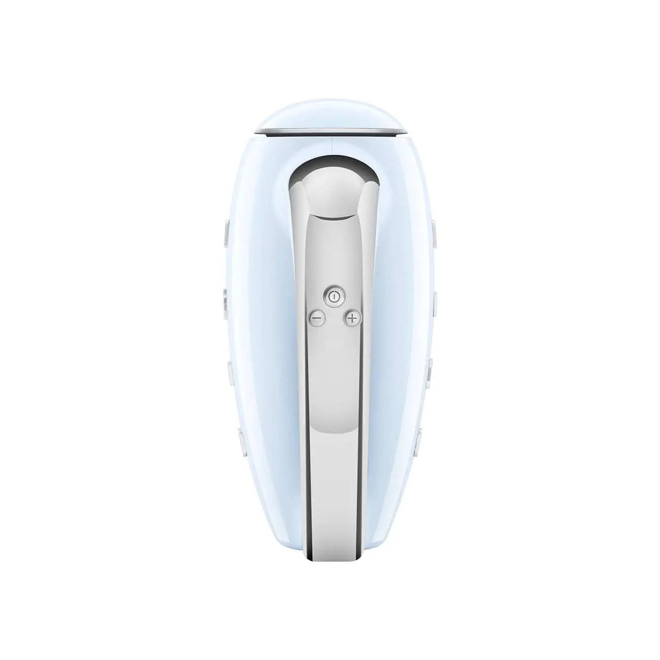 A pale blue electric kettle with a silver control panel on the side.