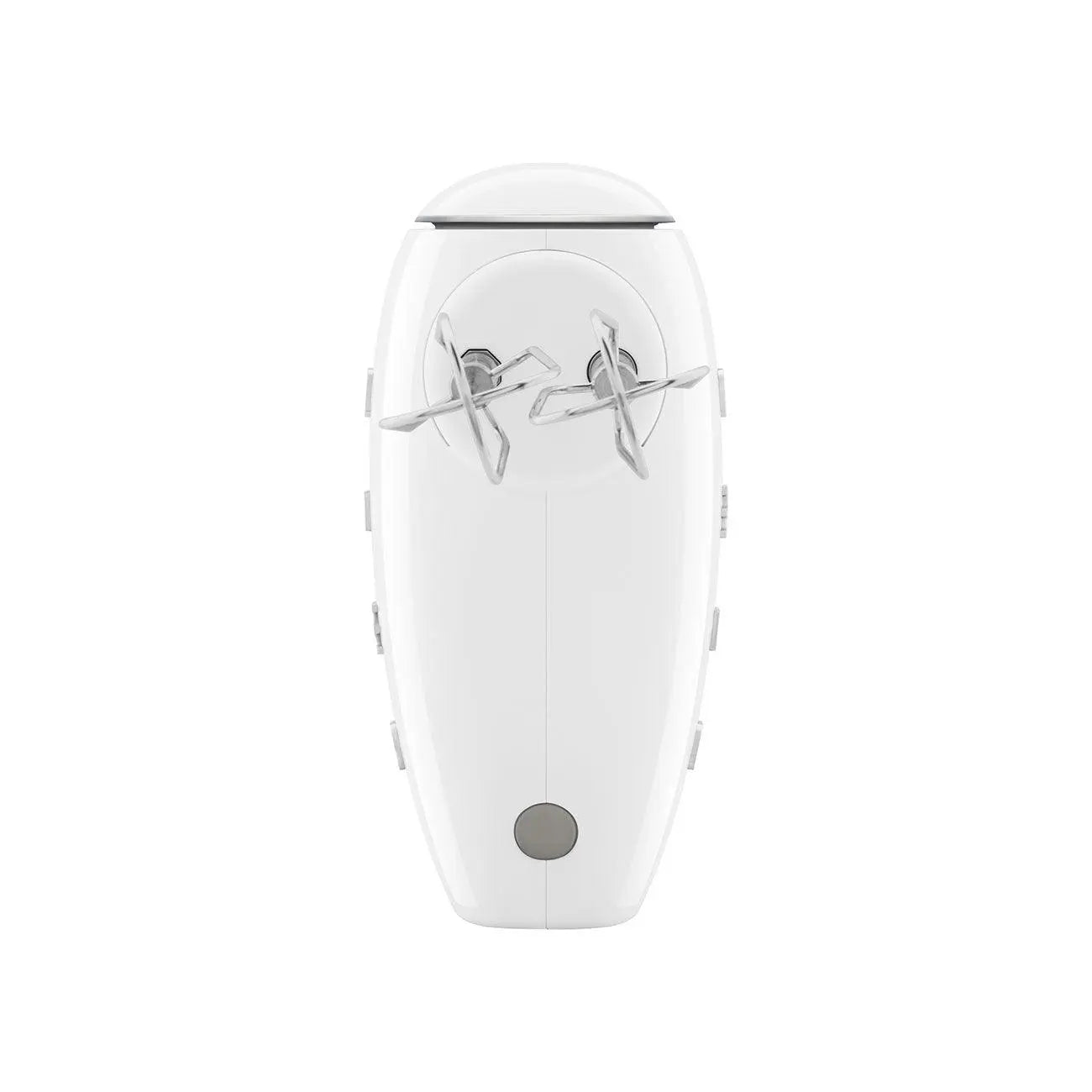 Ein weißer Handmixer mit zwei nach oben gerichteten Rührbesen.