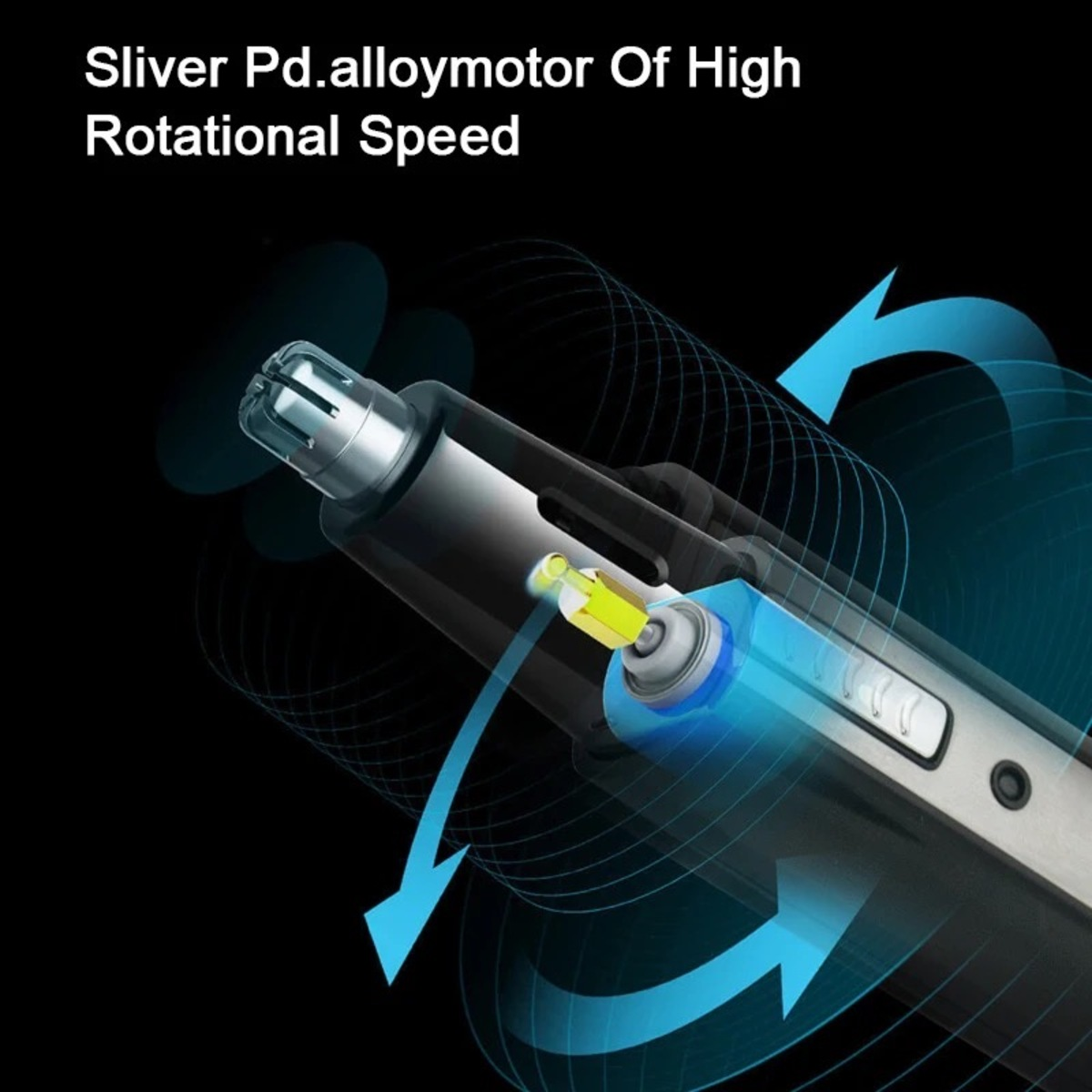 Nahaufnahme eines silber-schwarzen elektrischen Nasenhaartrimmers.