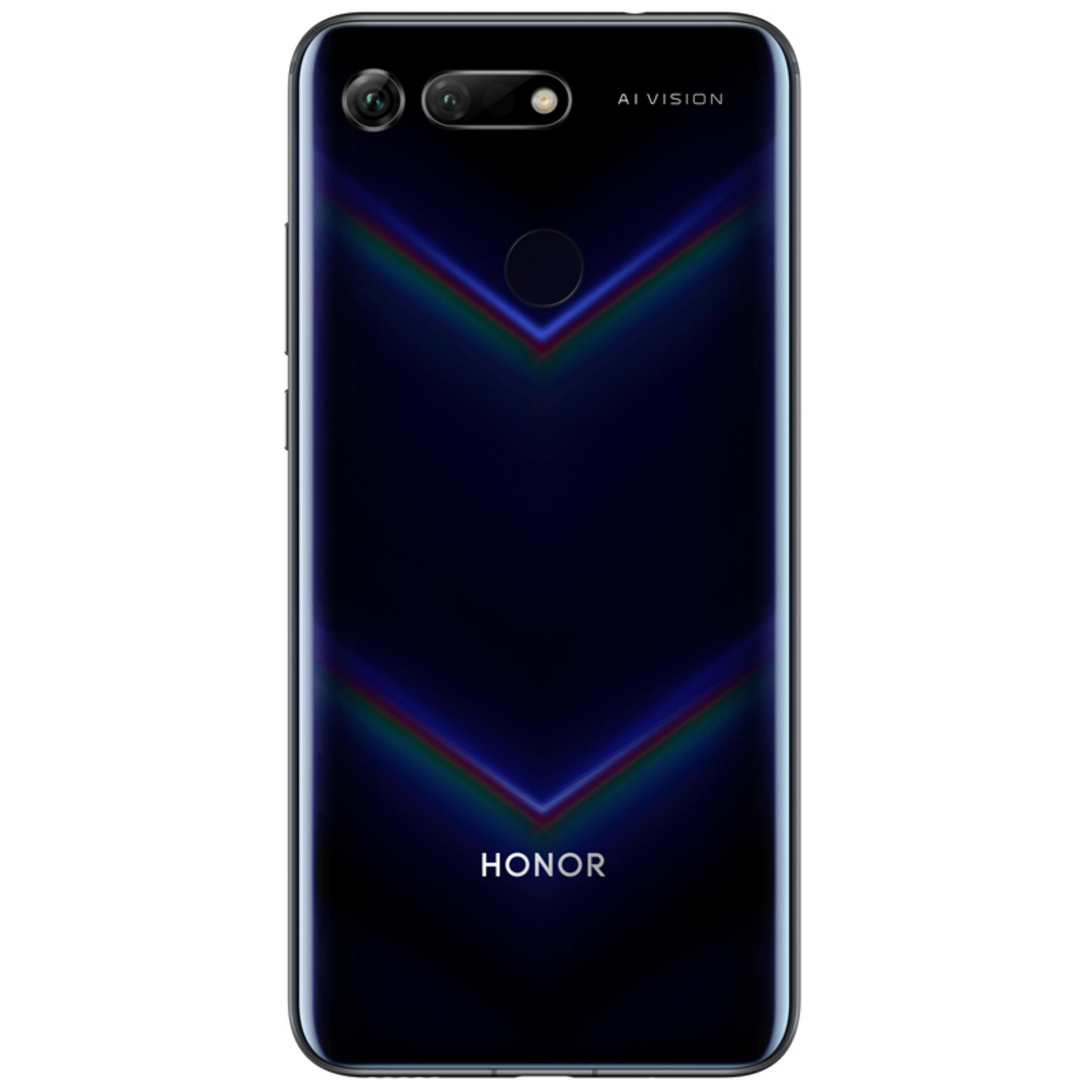 Die Rückseite eines schwarzen Smartphones mit Dual-Kamera und HONOR-Logo.