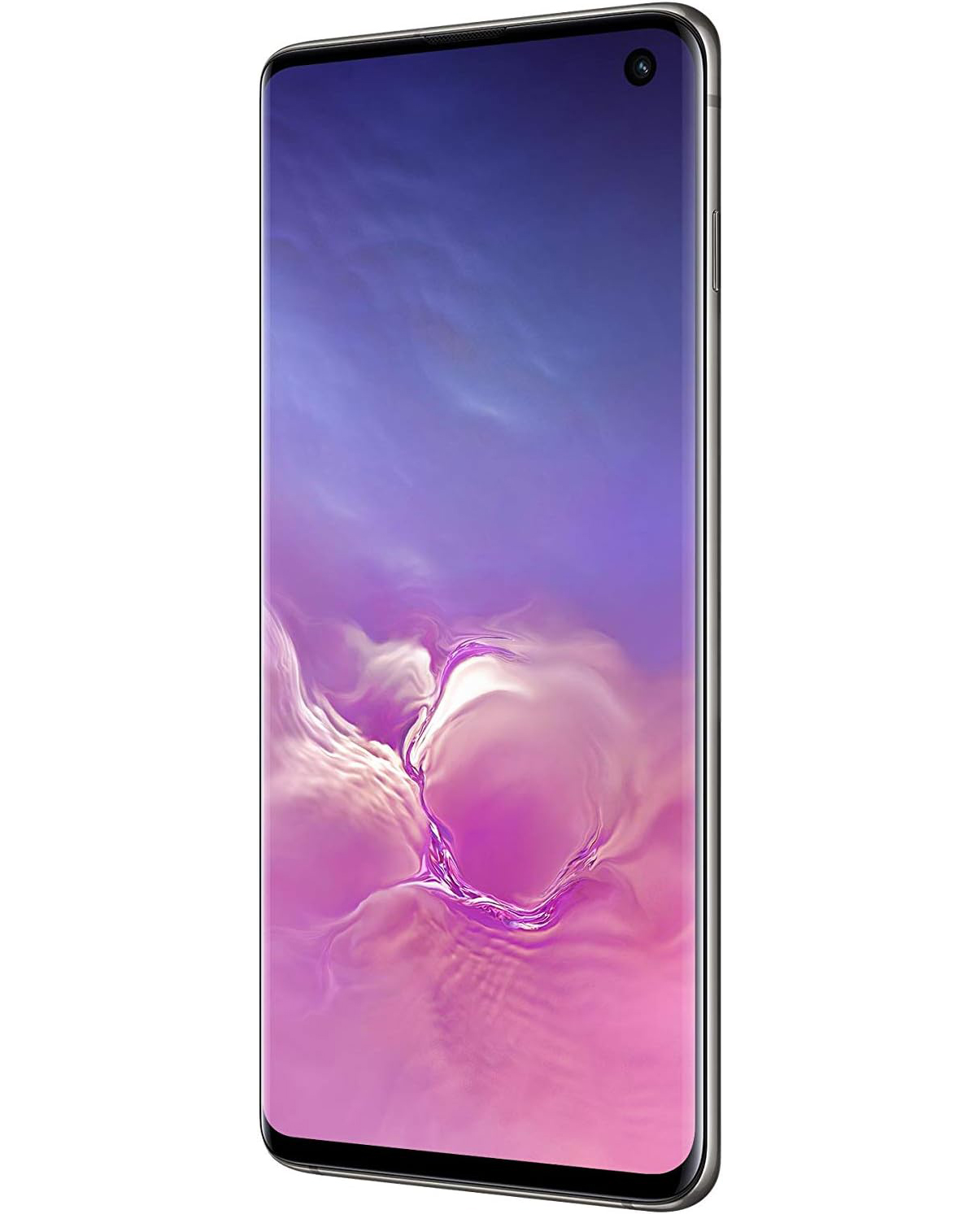 Ein Smartphone mit einem Bildschirm, der ein farbenfrohes Bild anzeigt, hat einen schwarzen Rahmen und einen silbernen Rand.