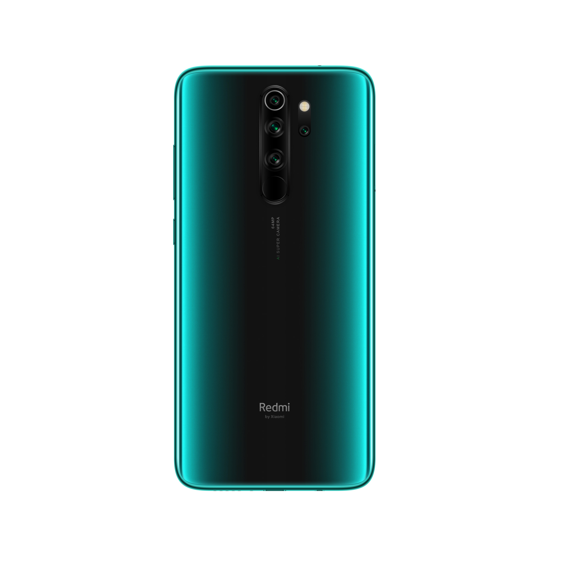 Green smartphone back. Multiple cameras are visible. The Redmi logo is at the bottom.