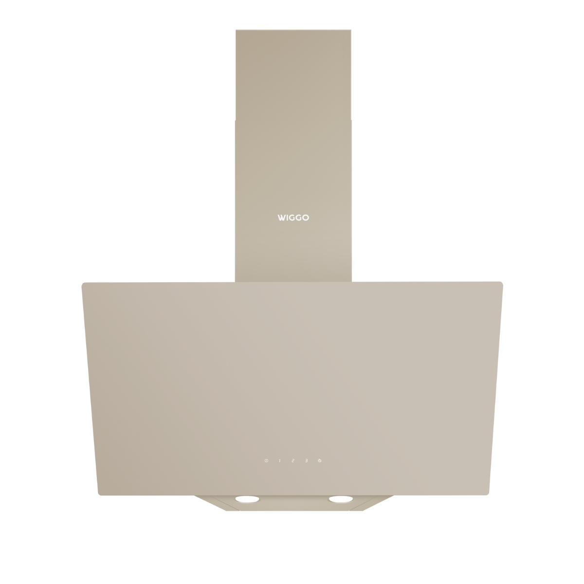Hotte aspirante beige avec la marque WIGGO. Deux lumières en bas.
