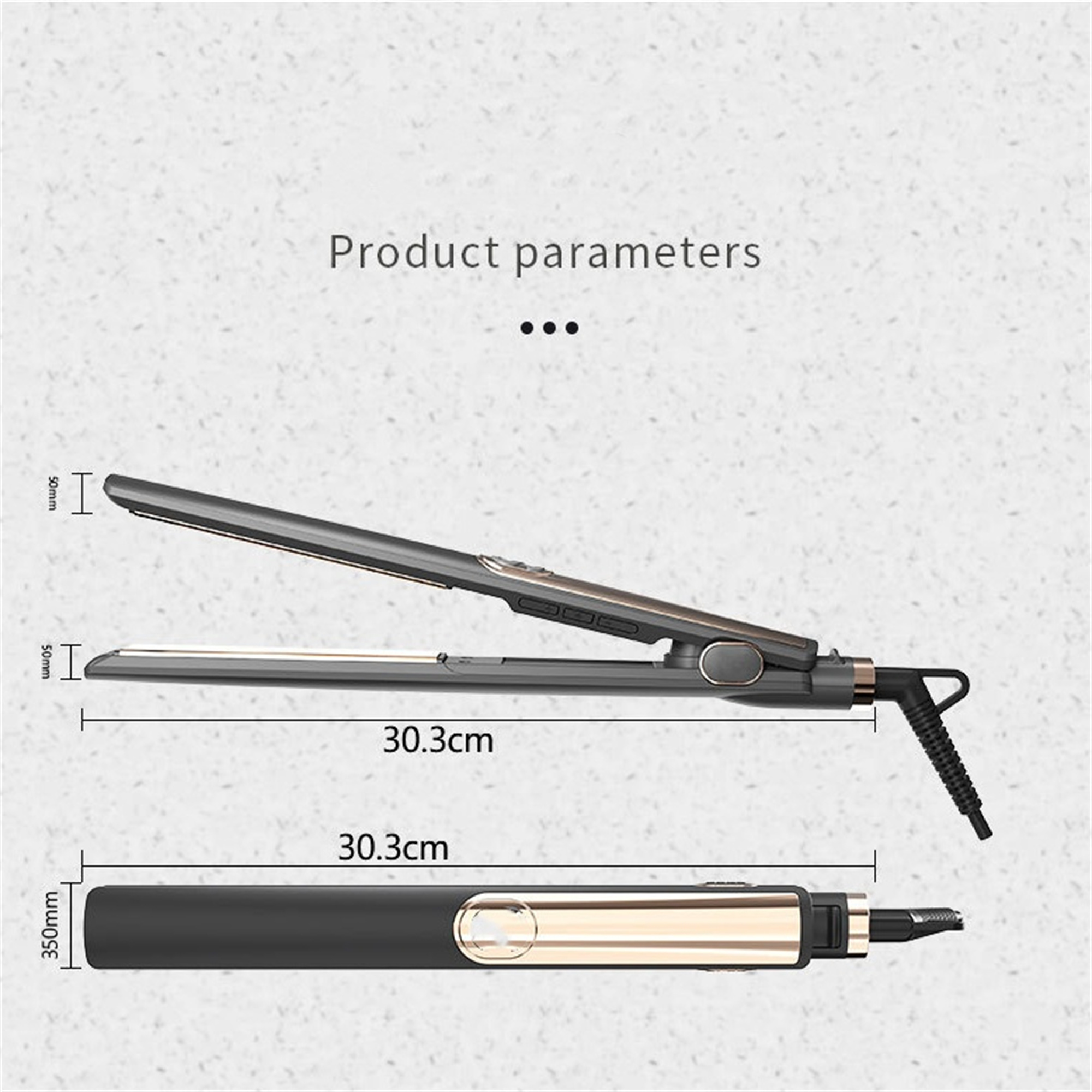 Haarglätter mit Produktparameter-Messungen.