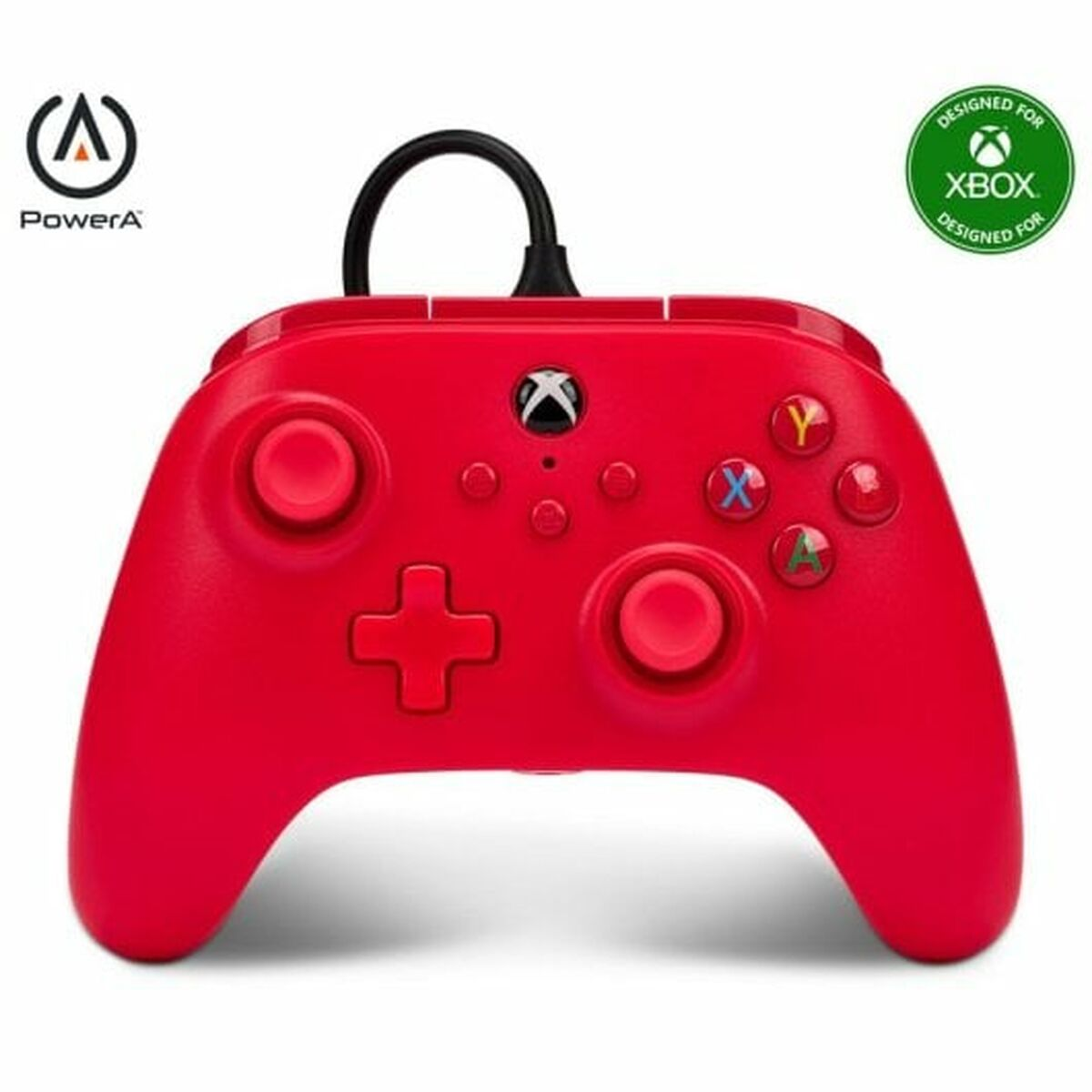 Ein rotes Gamepad für Xbox mit dem PowerA-Logo.