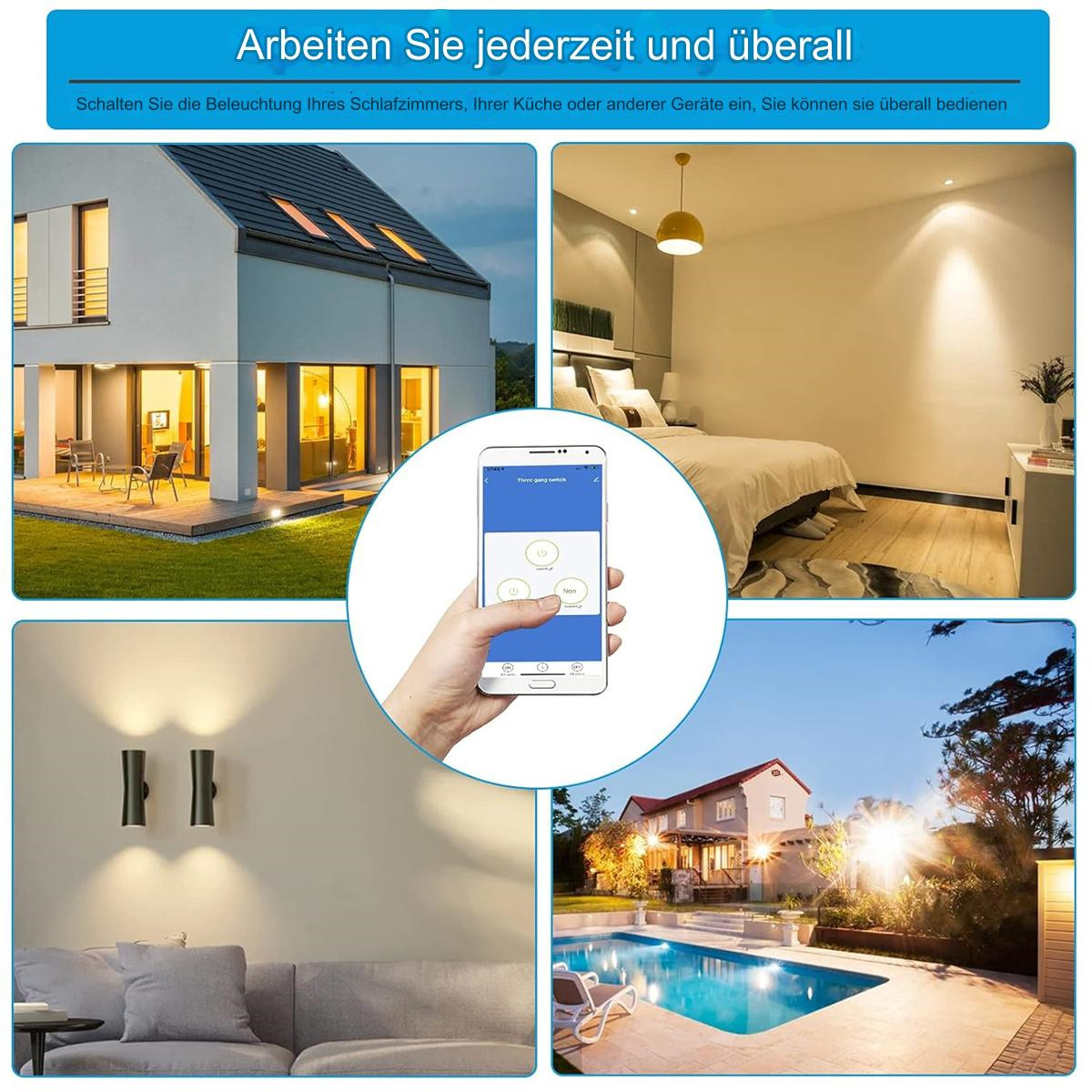 Eine Reihe von Bildern, die die Smart-Home-Steuerung über ein Telefon zeigen.