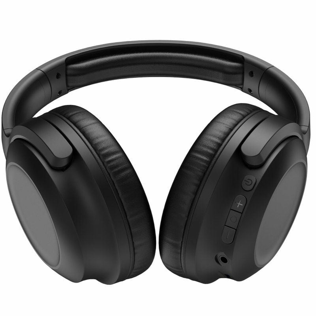 Cuffie over-ear nere. Hanno archetto e padiglioni. Pulsanti visibili sul padiglione destro.