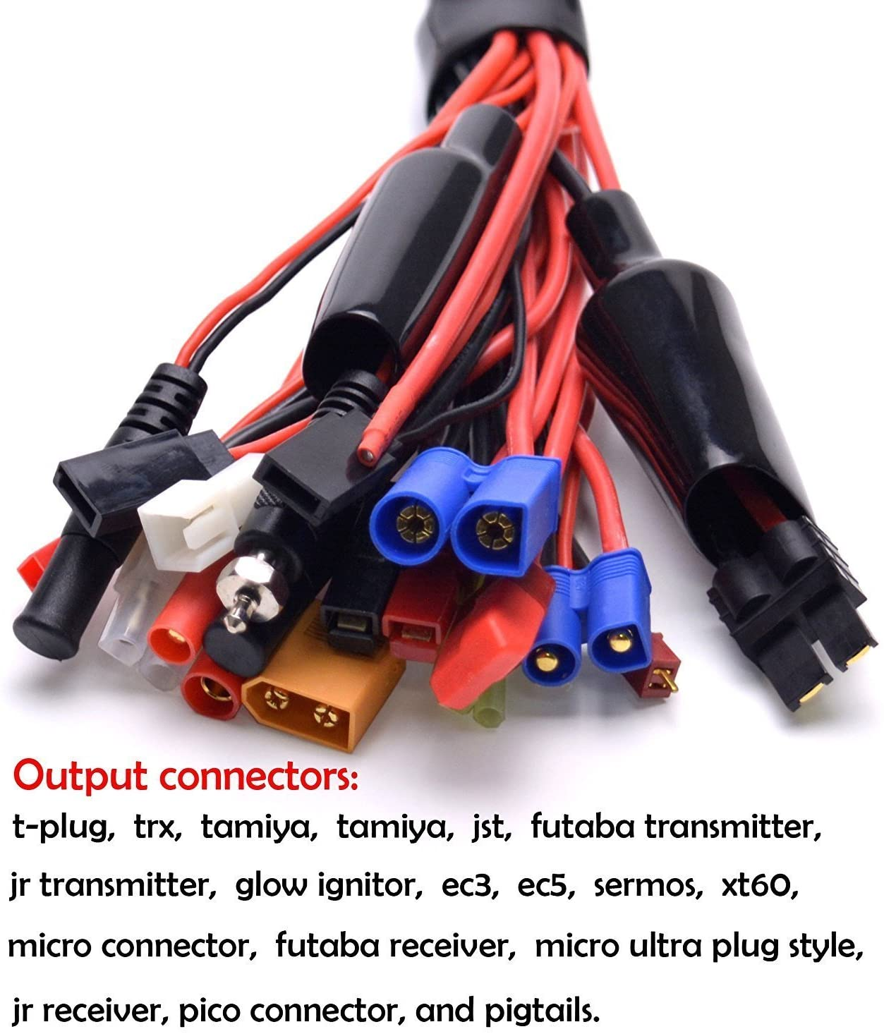 Verschiedene Anschlüsse für Elektronik, mit Textbeschriftungen darunter.