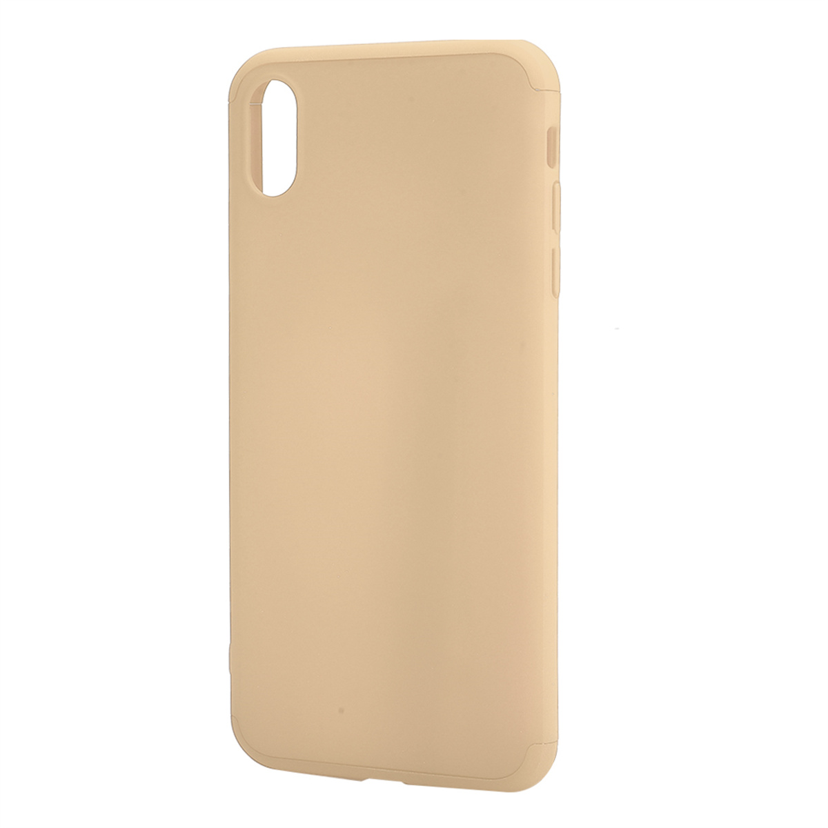 Eine beige Handyhülle mit Aussparungen für Kamera und Lautstärketasten. Die Handyhülle ist beige.