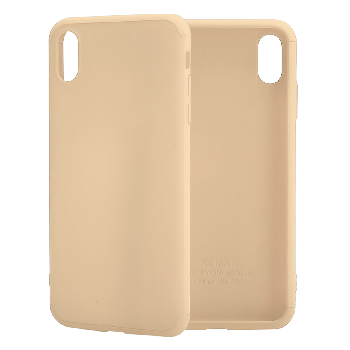 Zwei Telefonhüllen nebeneinander, eine offen, beige. Text Xs MAX.