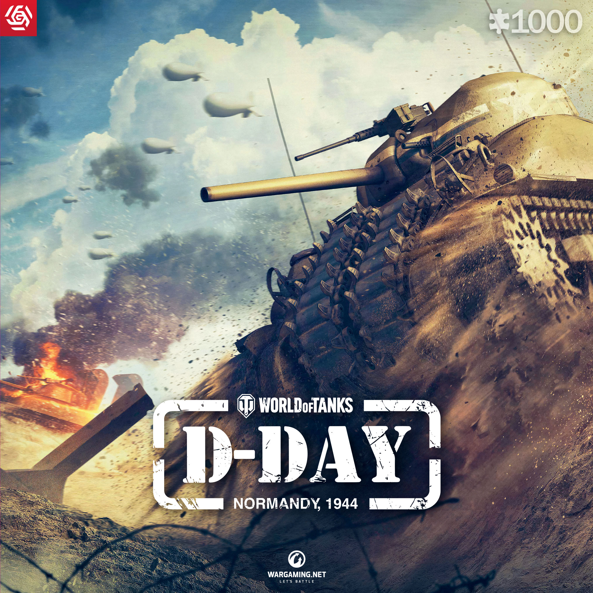 Puzzle con un carro armato e le parole World of Tanks D-Day Normandia 1944.