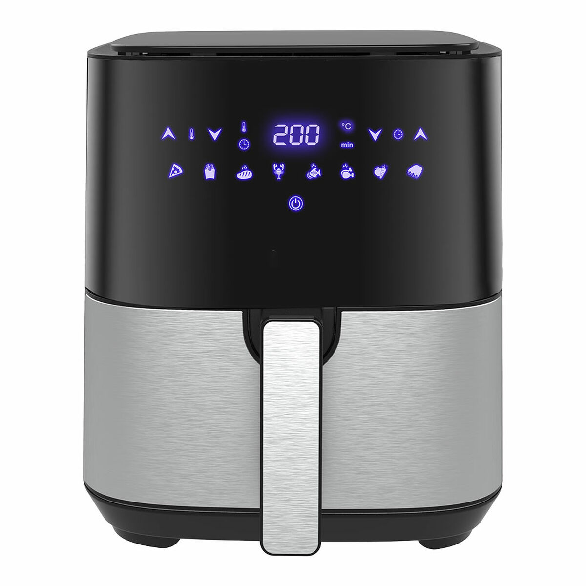 Friggitrice ad aria nera e argento con display digitale.