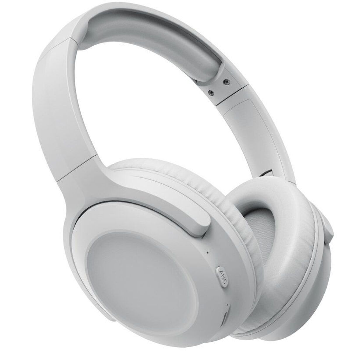 Cuffie bianche. Sono over-ear e hanno un pulsante ANC.