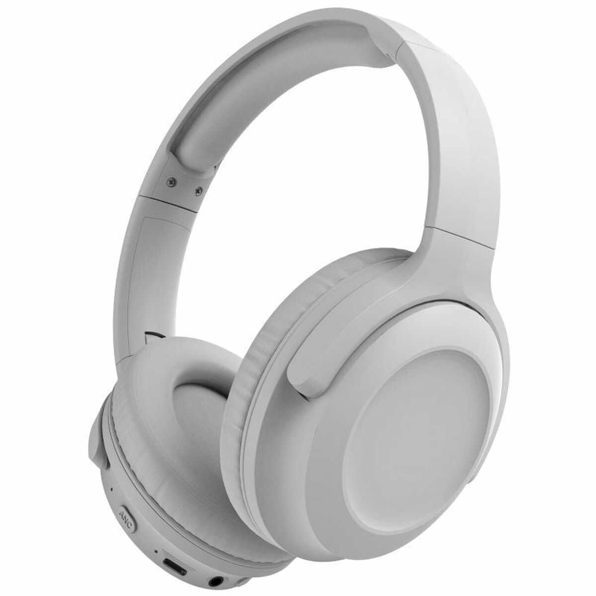 Cuffie wireless bianche su sfondo bianco, con focus sui padiglioni.