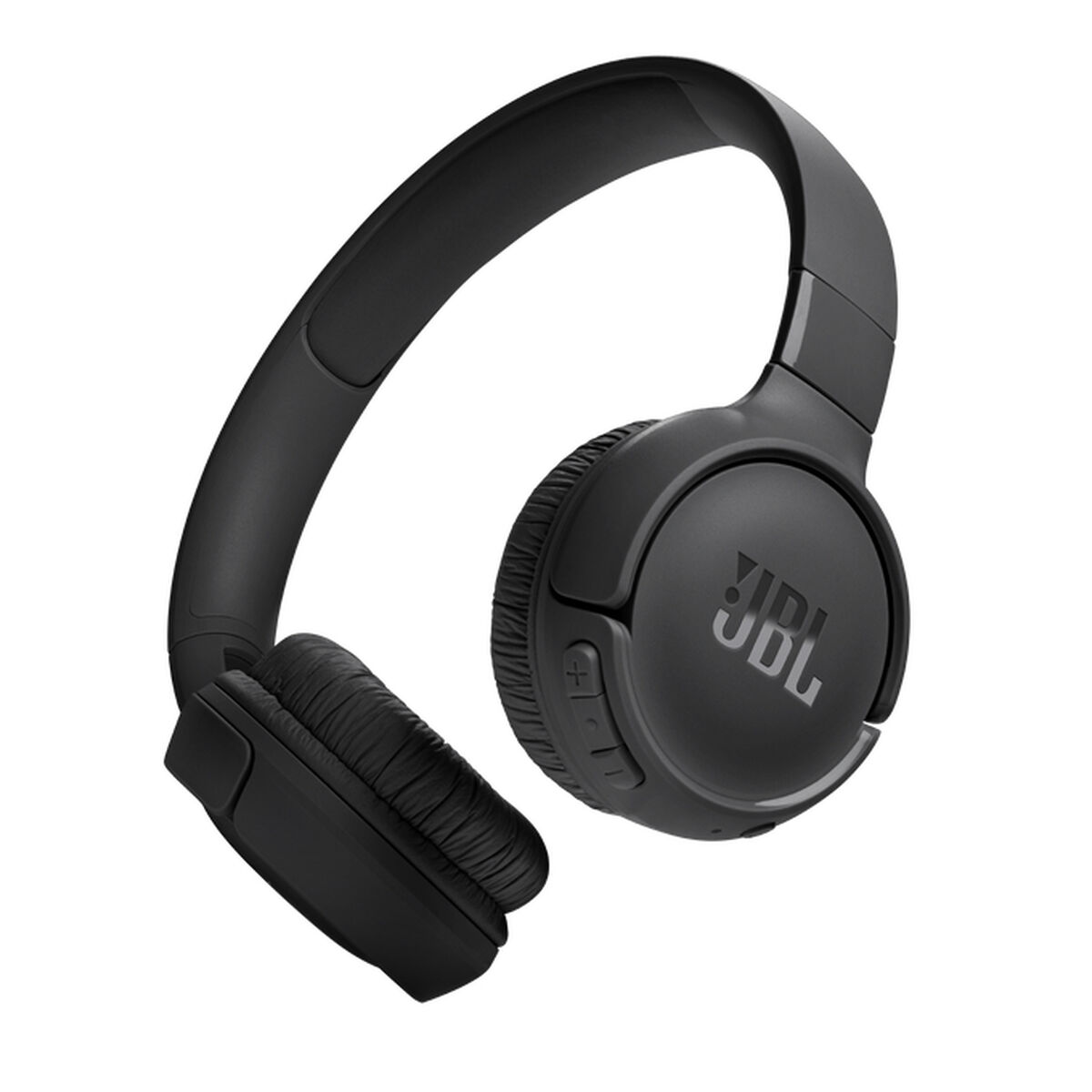 Schwarze JBL-Kopfhörer. Markenname auf Ohrmuschel sichtbar. Weißer Hintergrund.