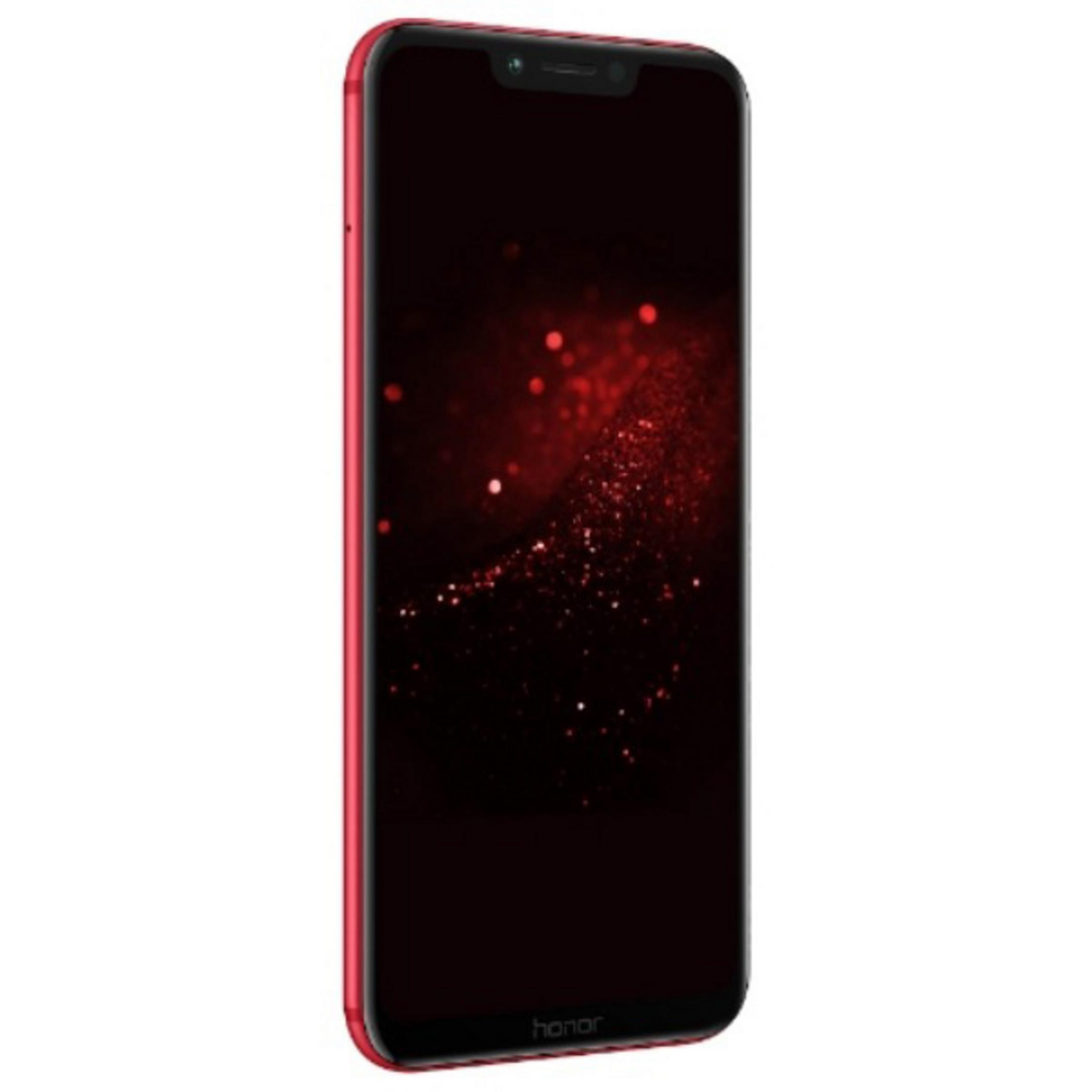 Rotes Smartphone mit rotem Rahmen und dunklem Bildschirm. Der Bildschirm zeigt einen roten Hintergrund mit Lichteffekten.