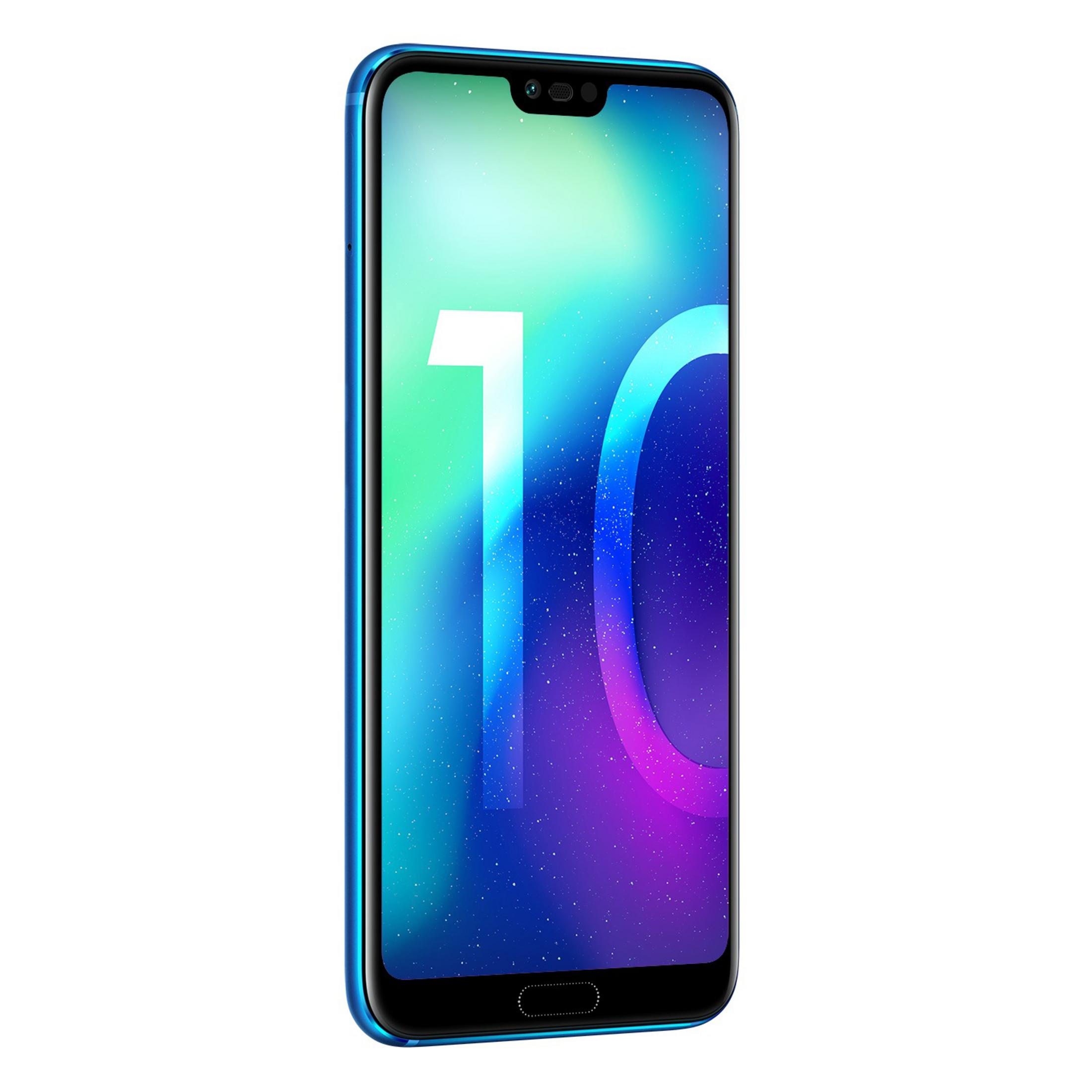 A blue smartphone with a large display, the number '10' in white, and a gradient background.