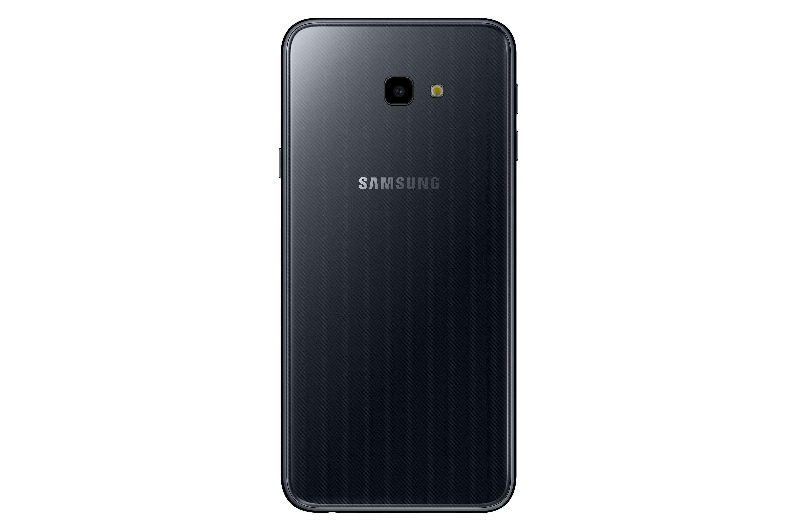 Rückseite eines schwarzen Samsung-Telefons mit Kamera und Markenname.