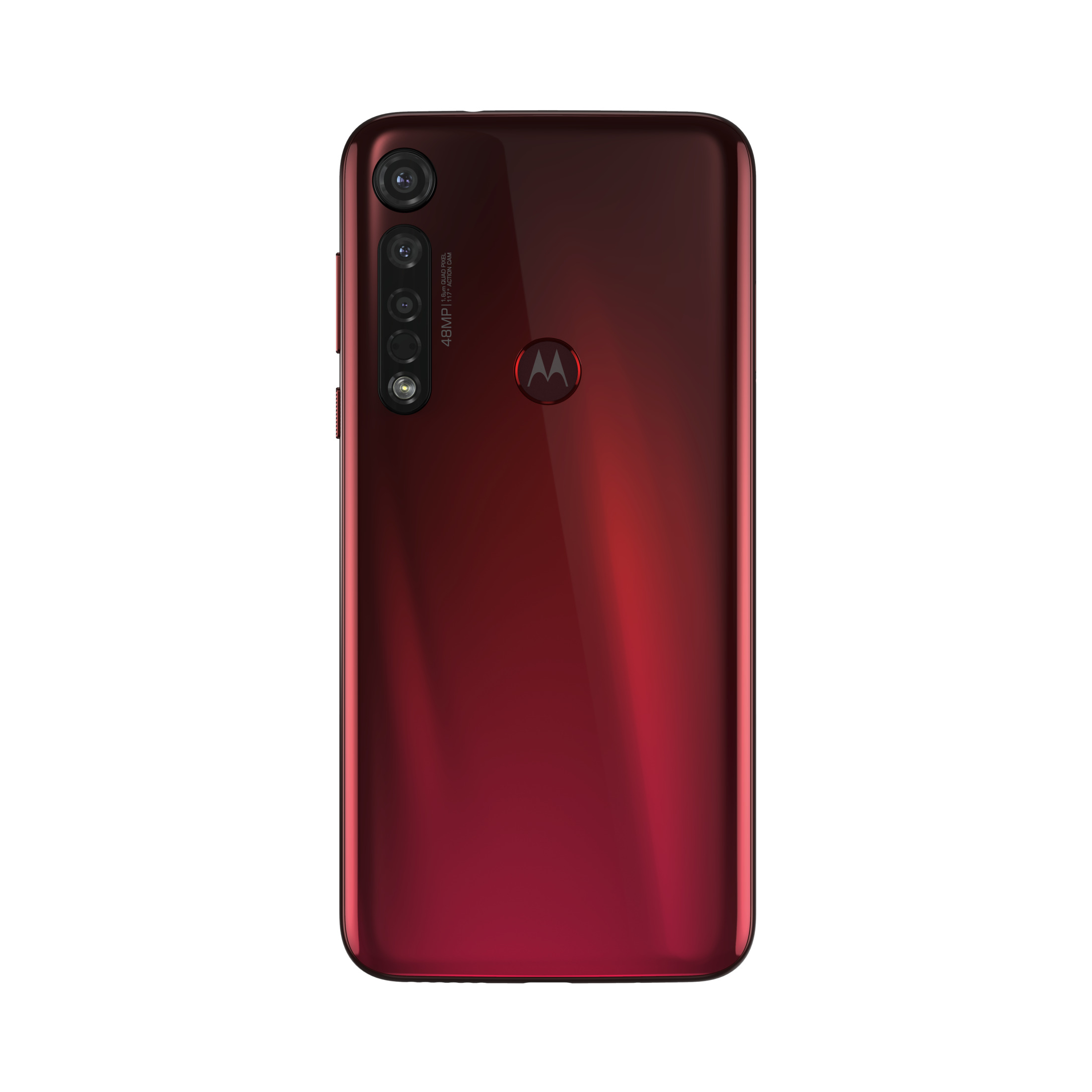 Ein rotes Motorola-Smartphone mit einer Mehrfachobjektivkamera.