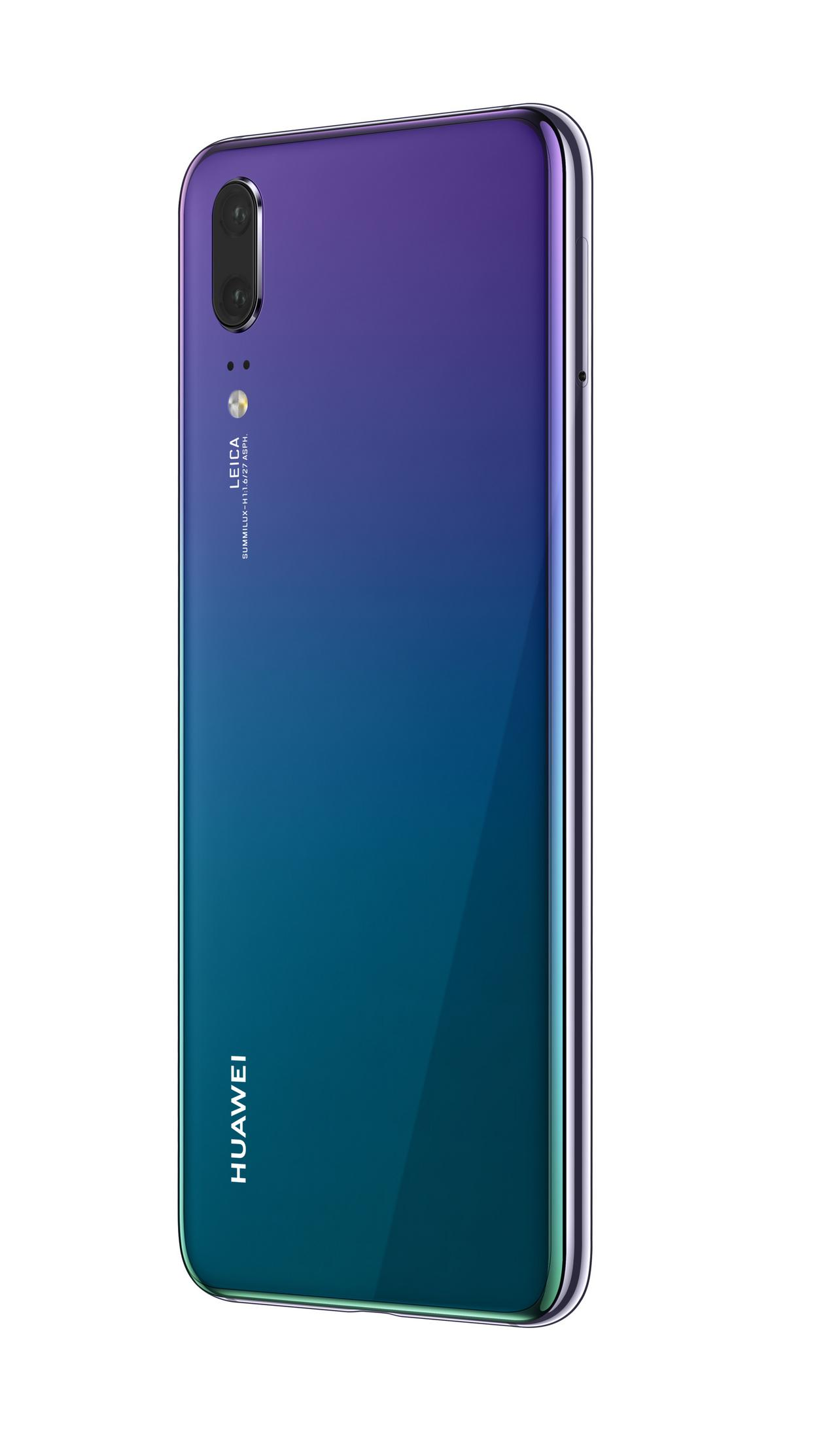 Gradientowy fioletowo-niebieski smartfon z obiektywami aparatu, widok z tyłu.