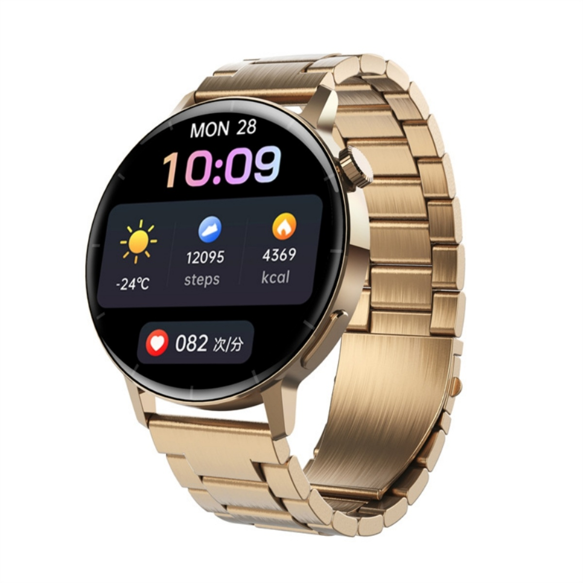 ELKUAIE Messen Sie Körpertemperatur und Blutzucker Smartwatch Edelstahl,  Gold