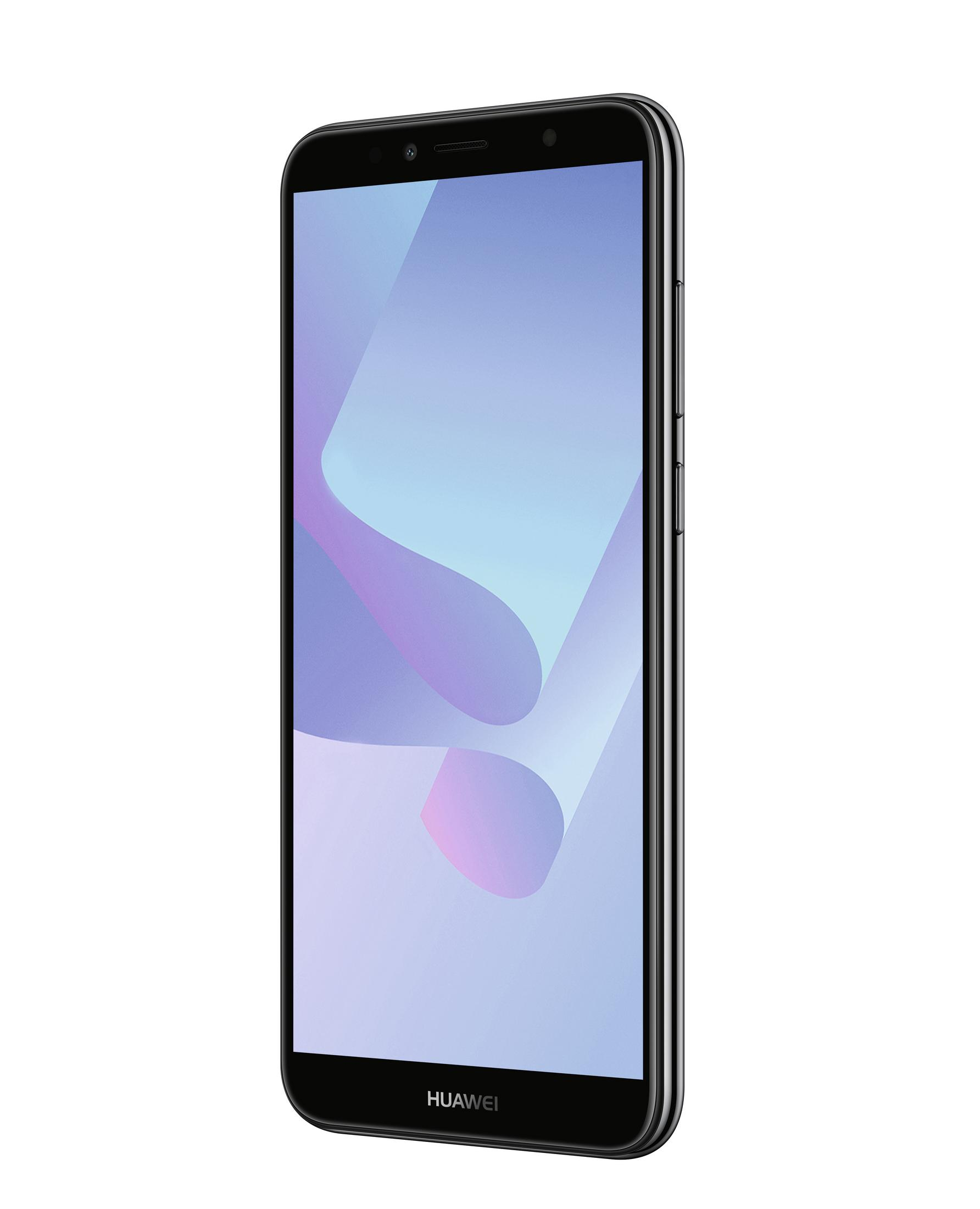 Czarny smartfon, widok z boku, z ekranem wyświetlającym obraz gradientowy.