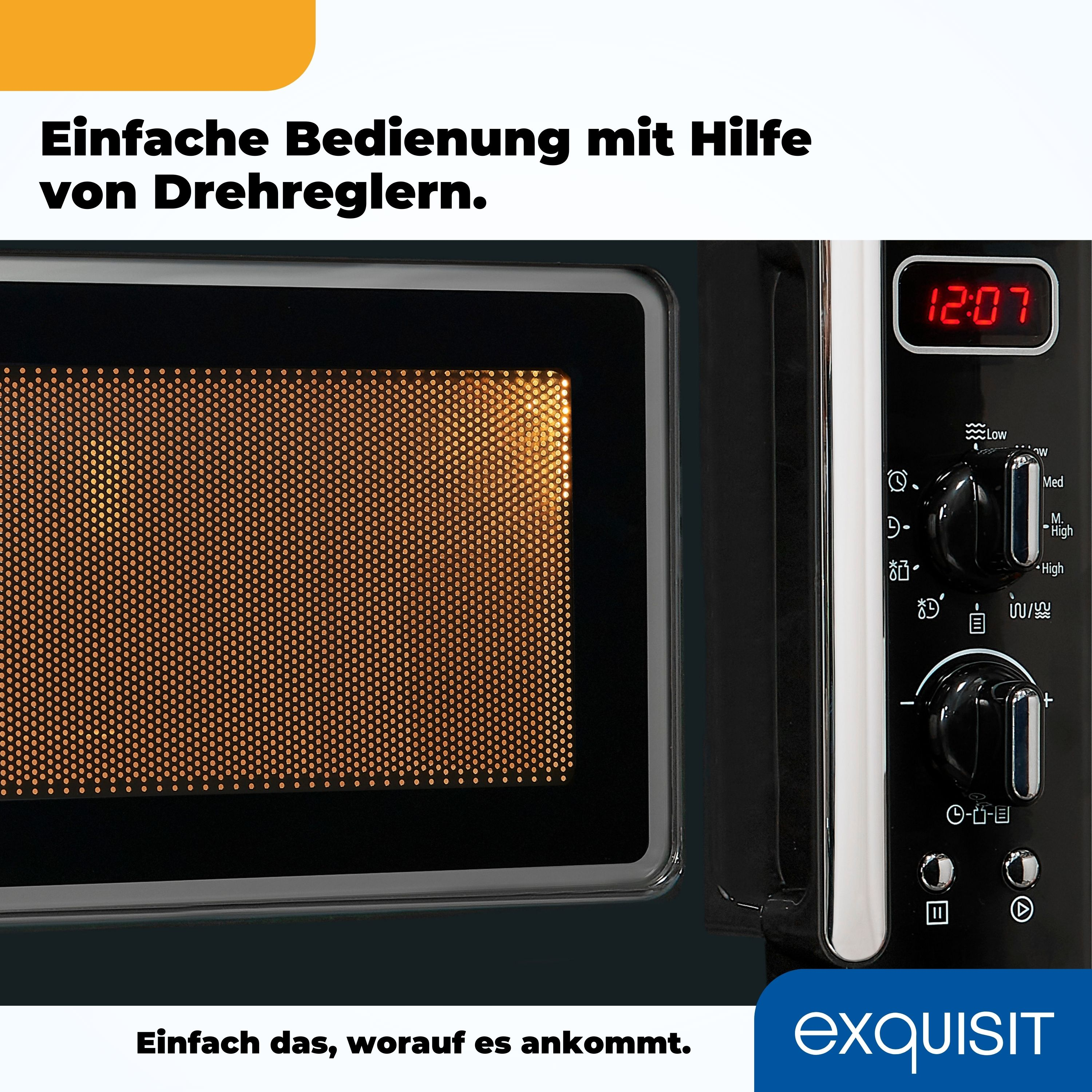 Nahaufnahme einer Mikrowelle, Innenraum und Bedienfeld. Zeit ist sichtbar.