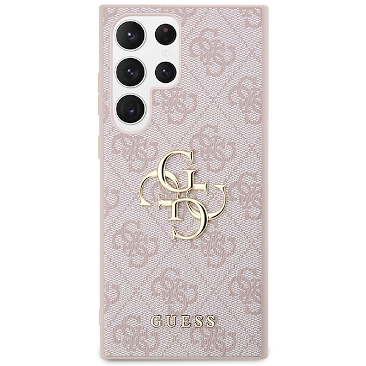 Handyhülle mit Muster und Guess-Logo, auf weißem Hintergrund.